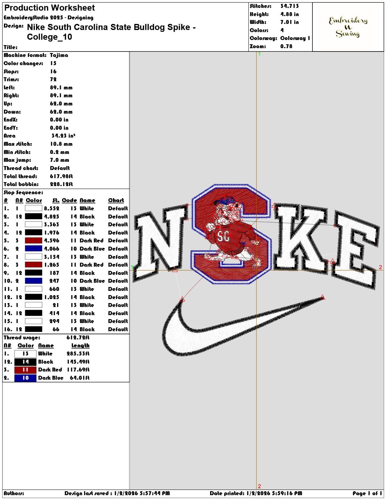 Nike South Carolina State Bulldog Spike College - Elegant embroidery design file - instant download — view 3