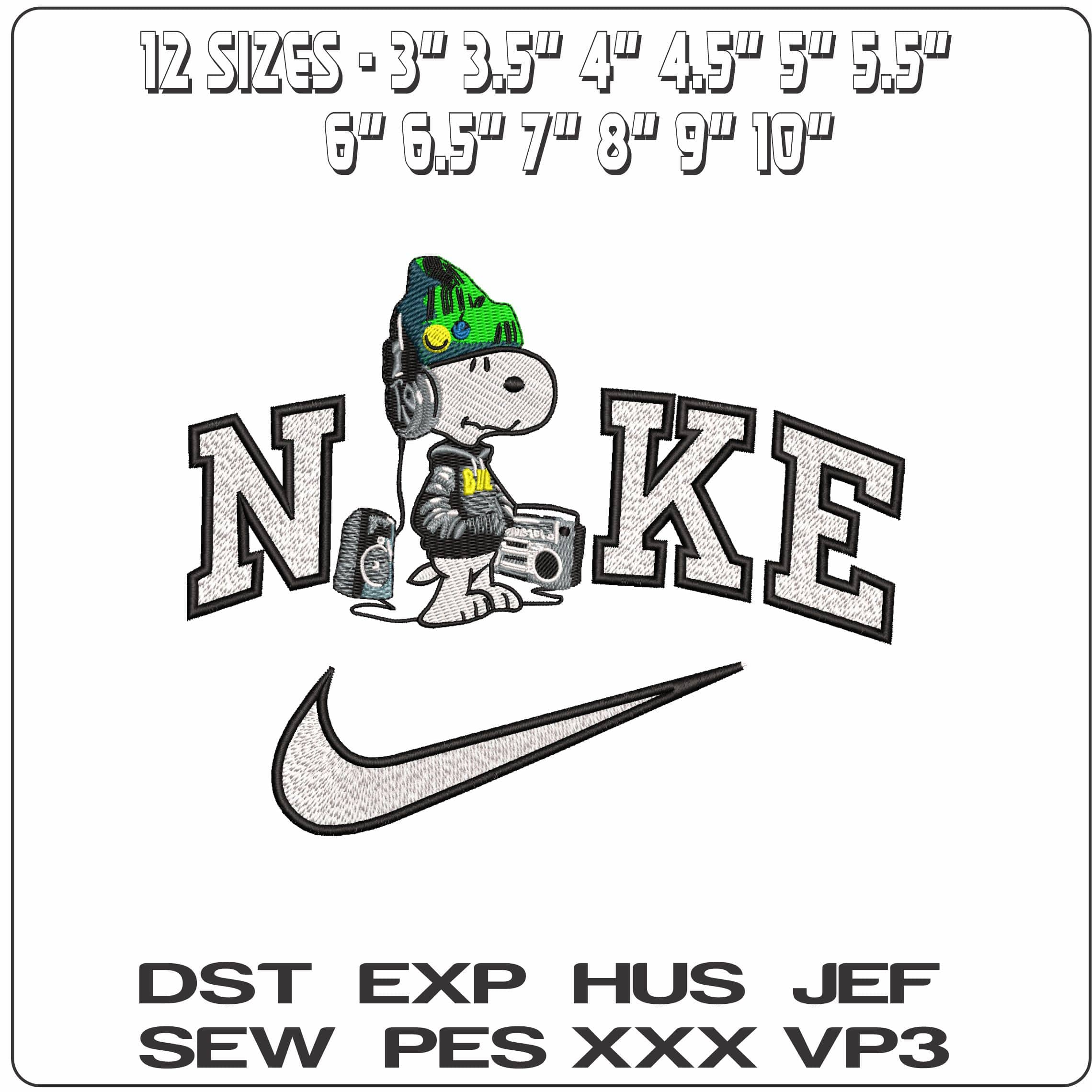 Nike Street Snoopy with Speaker headphone - Elegant embroidery design file - instant download — view 2