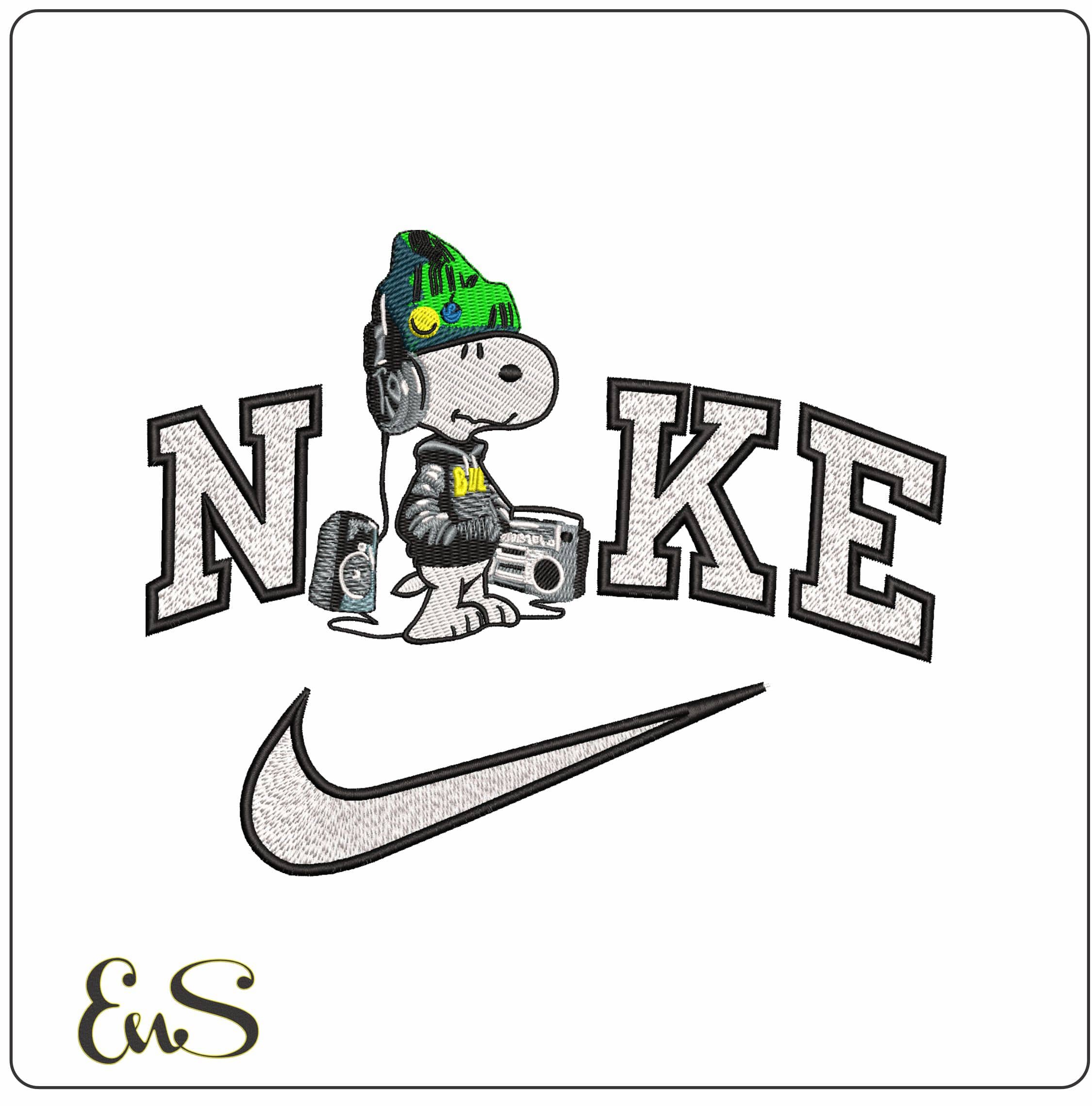 Nike Street Snoopy with Speaker headphone - Elegant embroidery design file - instant download