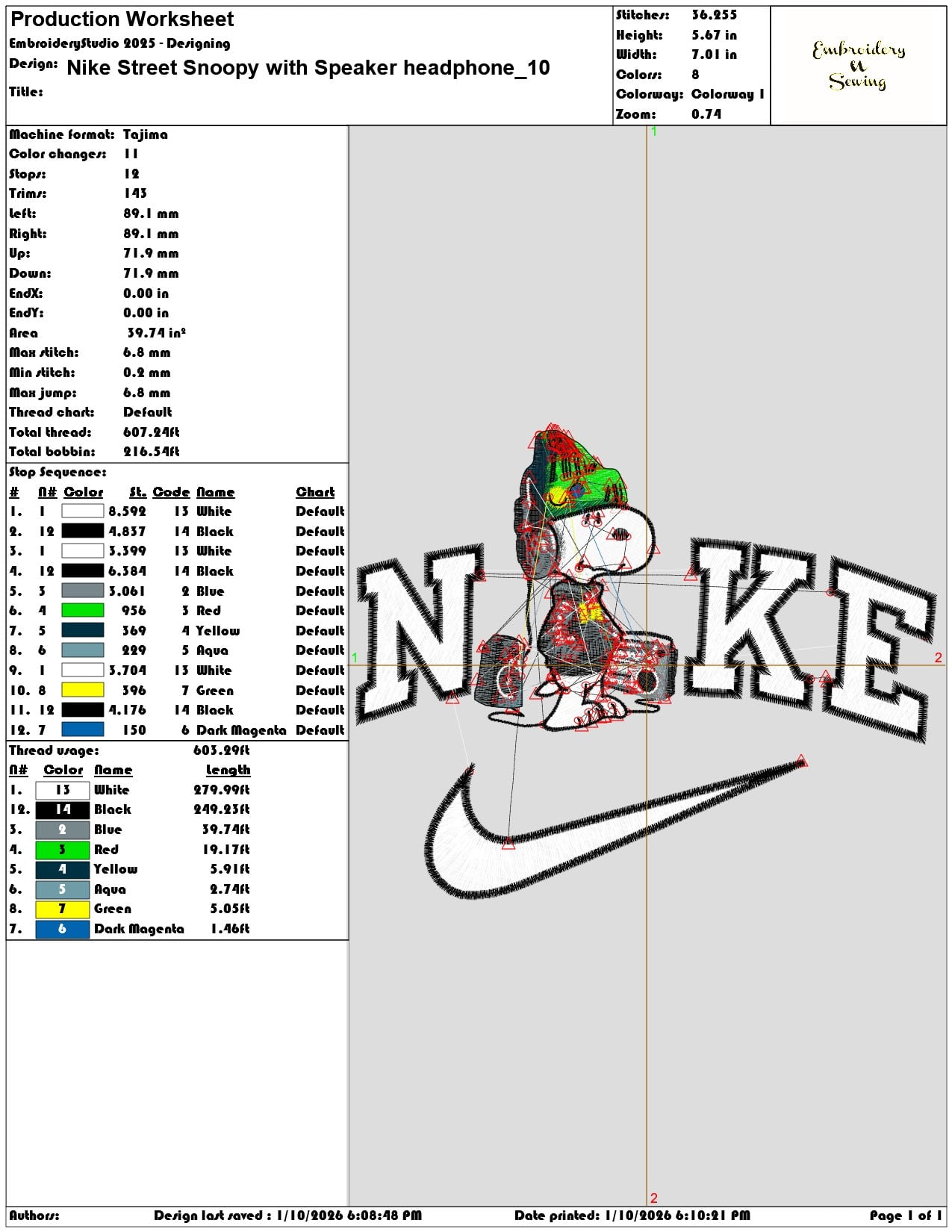 Nike Street Snoopy with Speaker headphone - Elegant embroidery design file - instant download — view 3