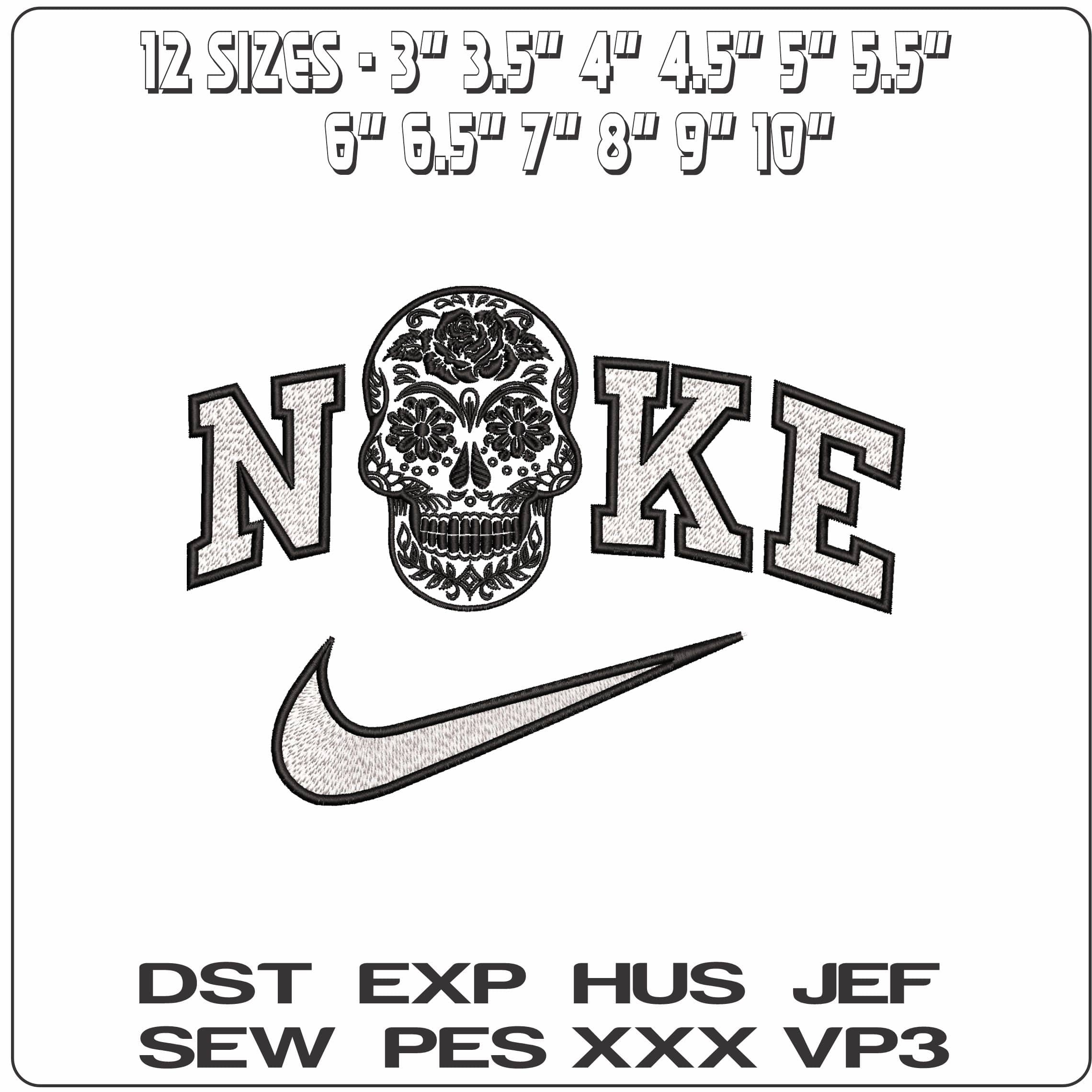 Nike Sugar Skull Black rose - Elegant embroidery design file - instant download — view 2