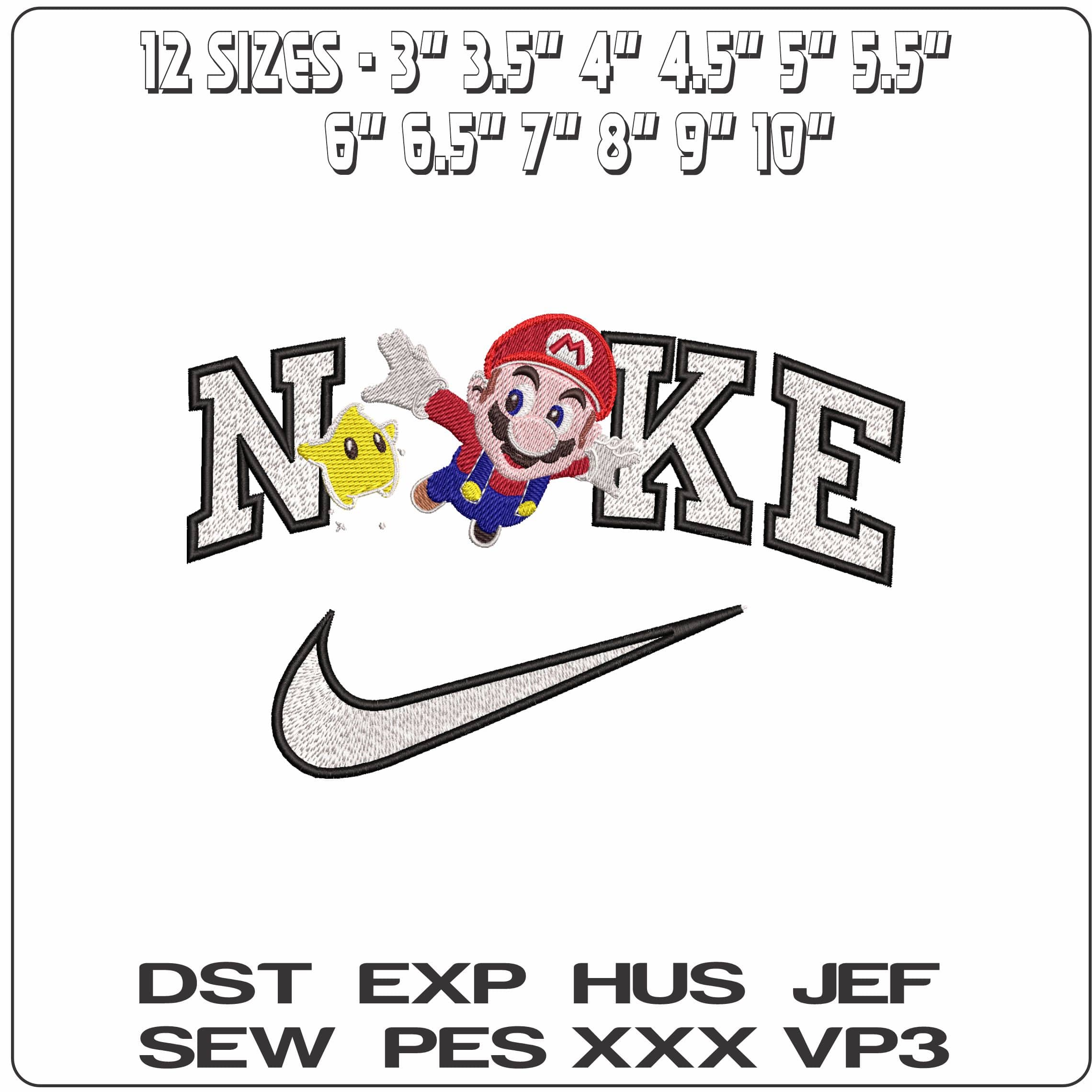Nike Super Mario and Star Flying Super Mario Game - Elegant embroidery design file - instant download — view 2