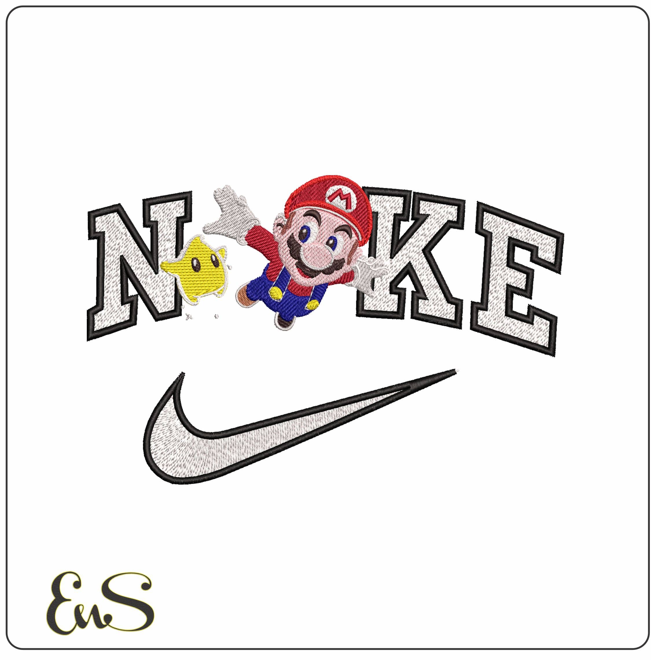 Nike Super Mario and Star Flying Super Mario Game - Elegant embroidery design file - instant download