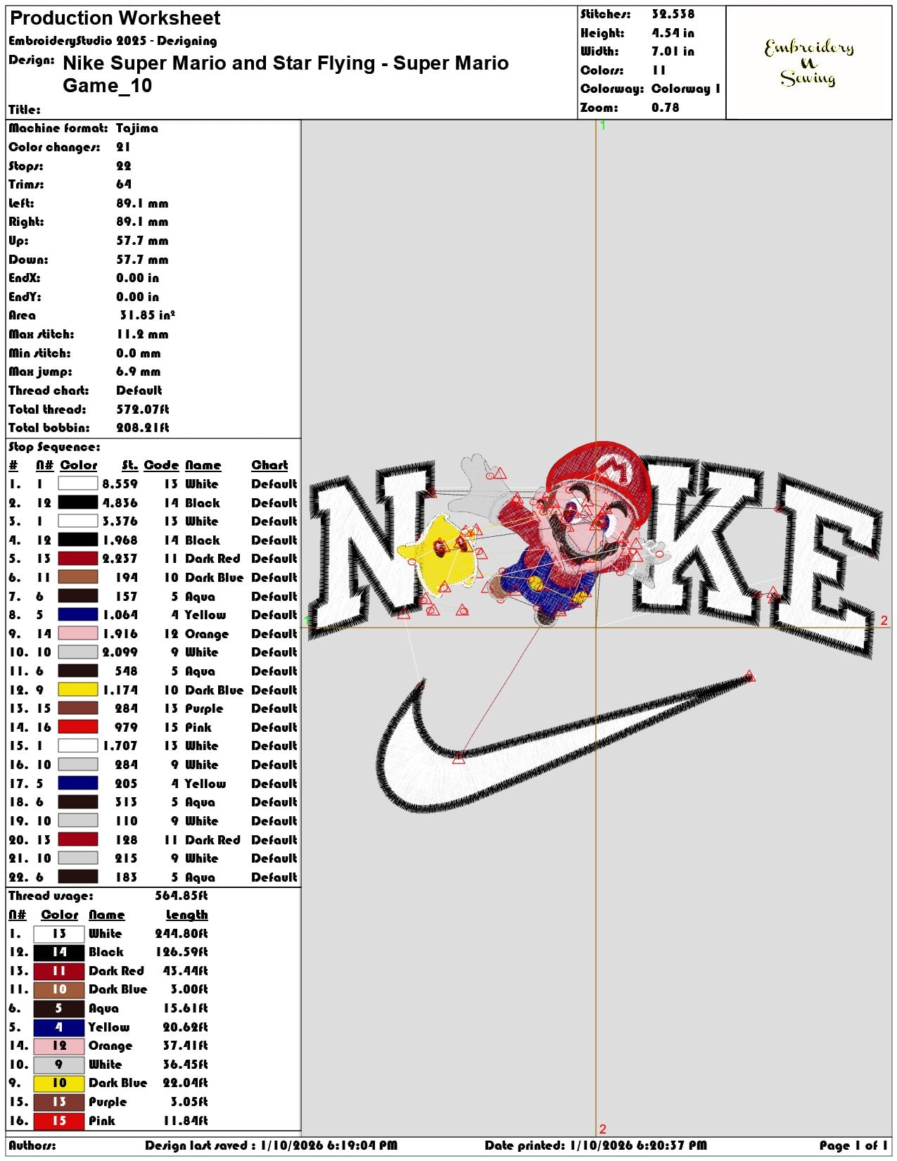 Nike Super Mario and Star Flying Super Mario Game - Elegant embroidery design file - instant download — view 3