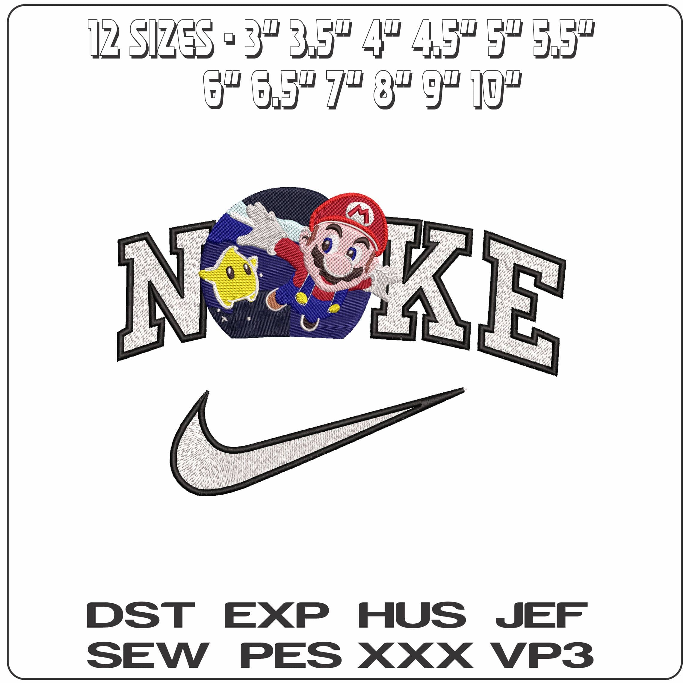Nike Super Mario and Star Flying at Night Super Mario Game - Elegant embroidery design file - instant download — view 2