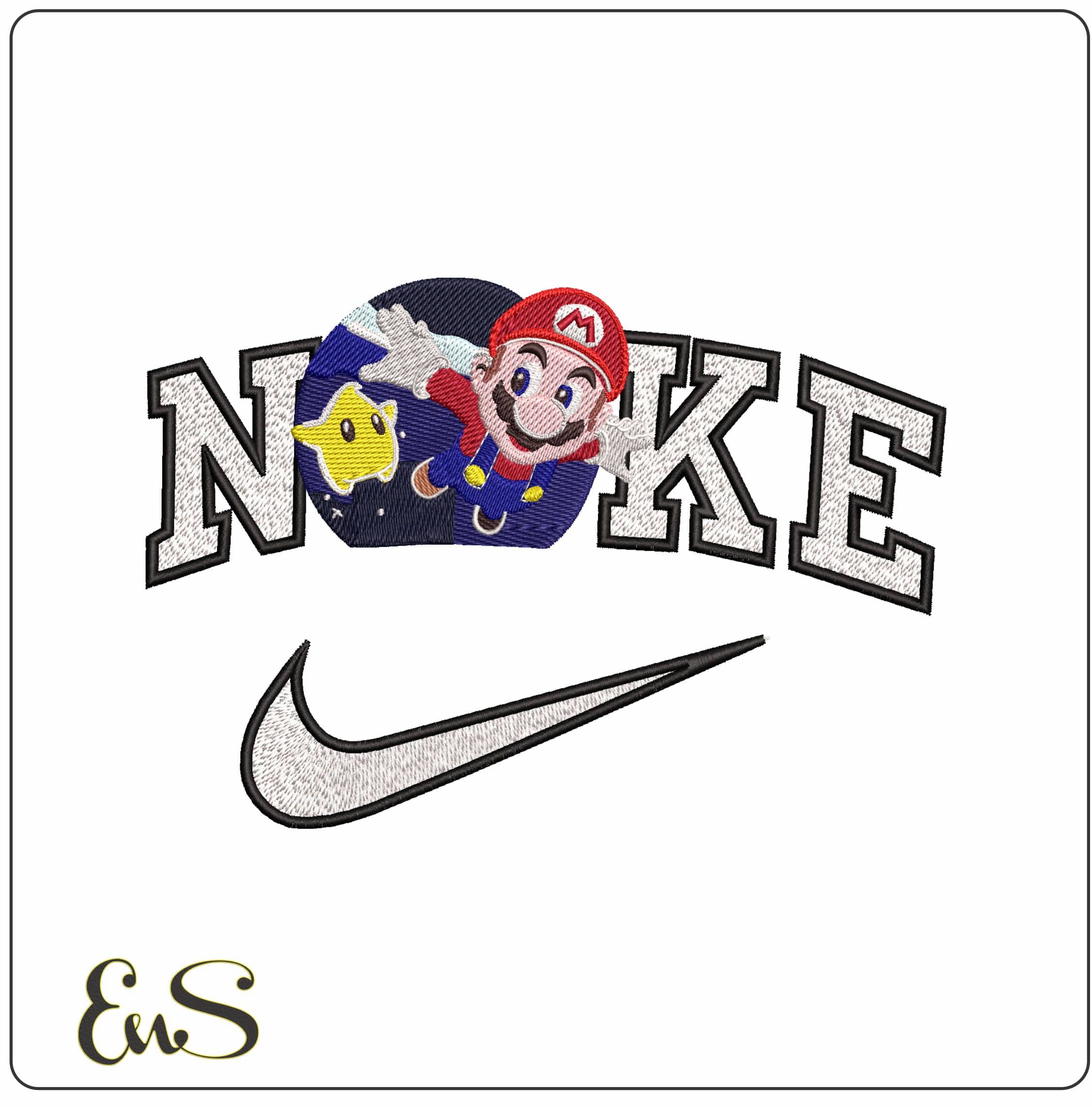 Nike Super Mario and Star Flying at Night Super Mario Game - Elegant embroidery design file - instant download