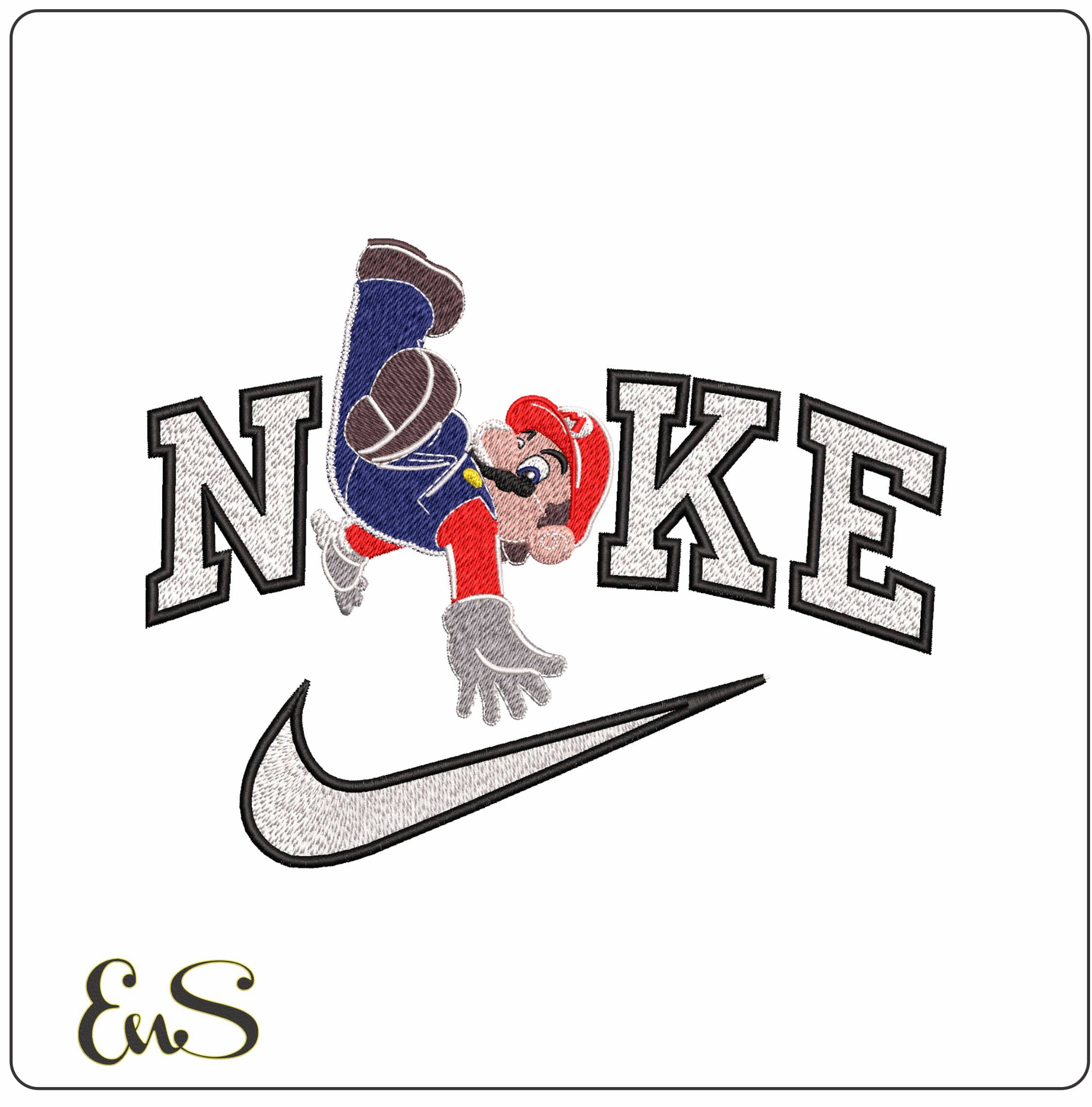 Nike Super Mario Galaxy Mario Falling - Elegant embroidery design file - instant download