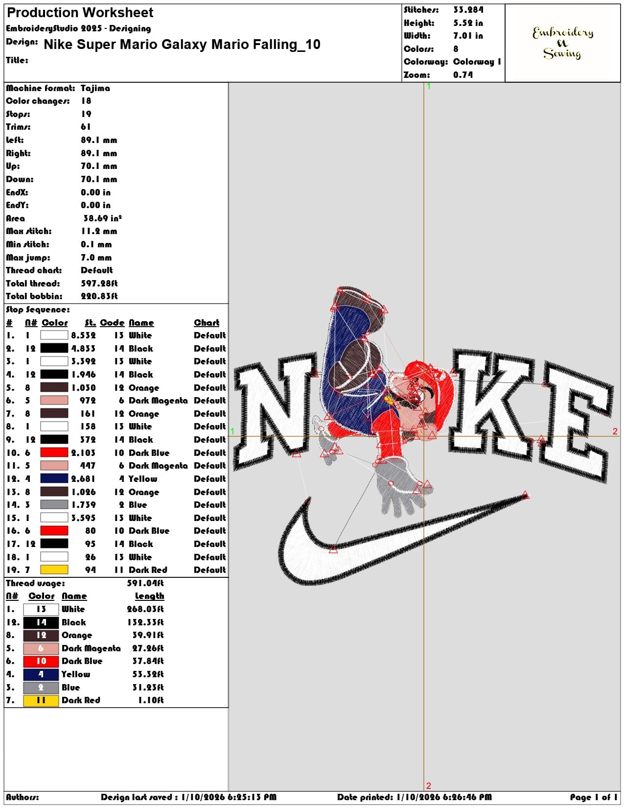 Nike Super Mario Galaxy Mario Falling - Elegant embroidery design file - instant download — view 3