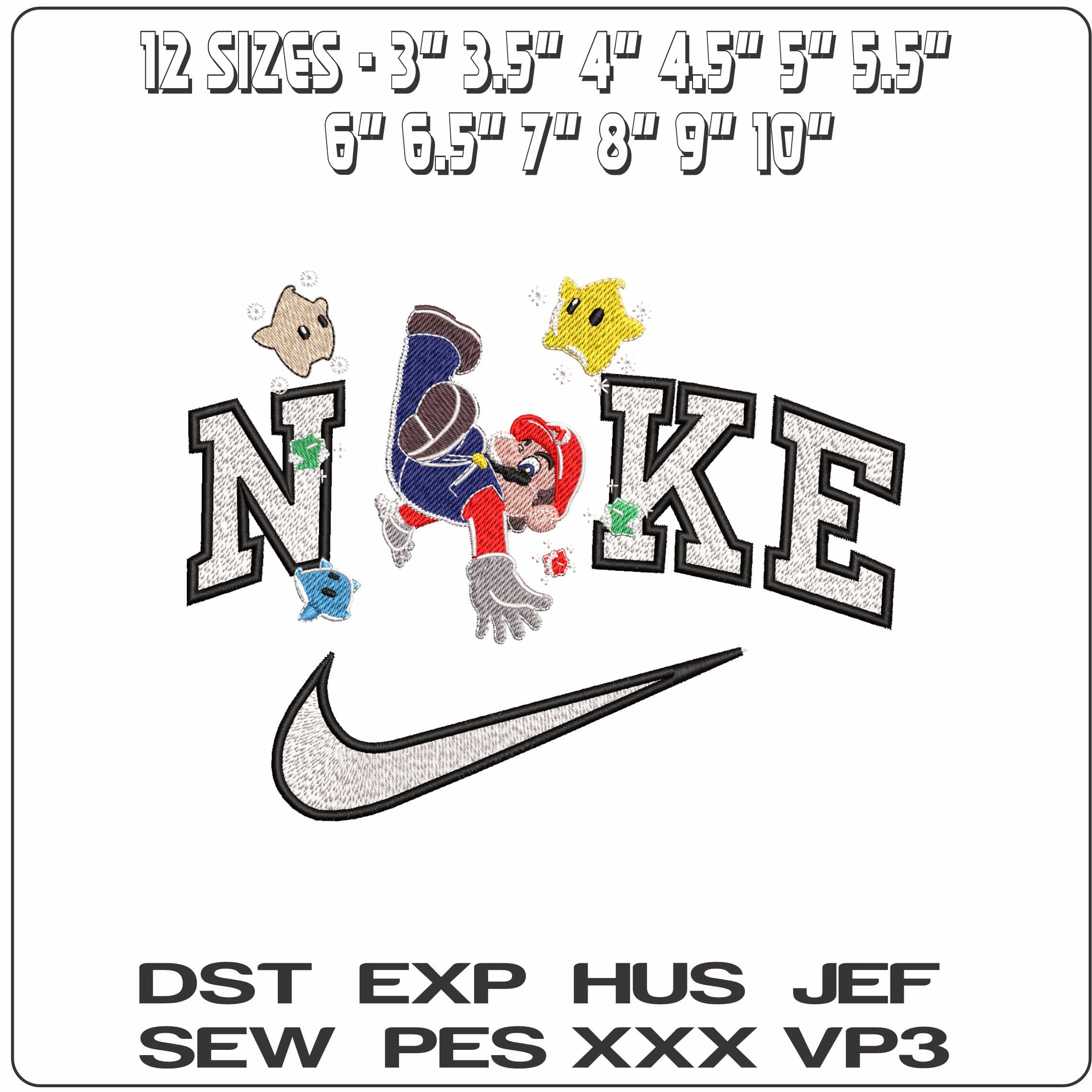 Nike Super Mario Galaxy Mario Falling with Stars - Elegant embroidery design file - instant download — view 2