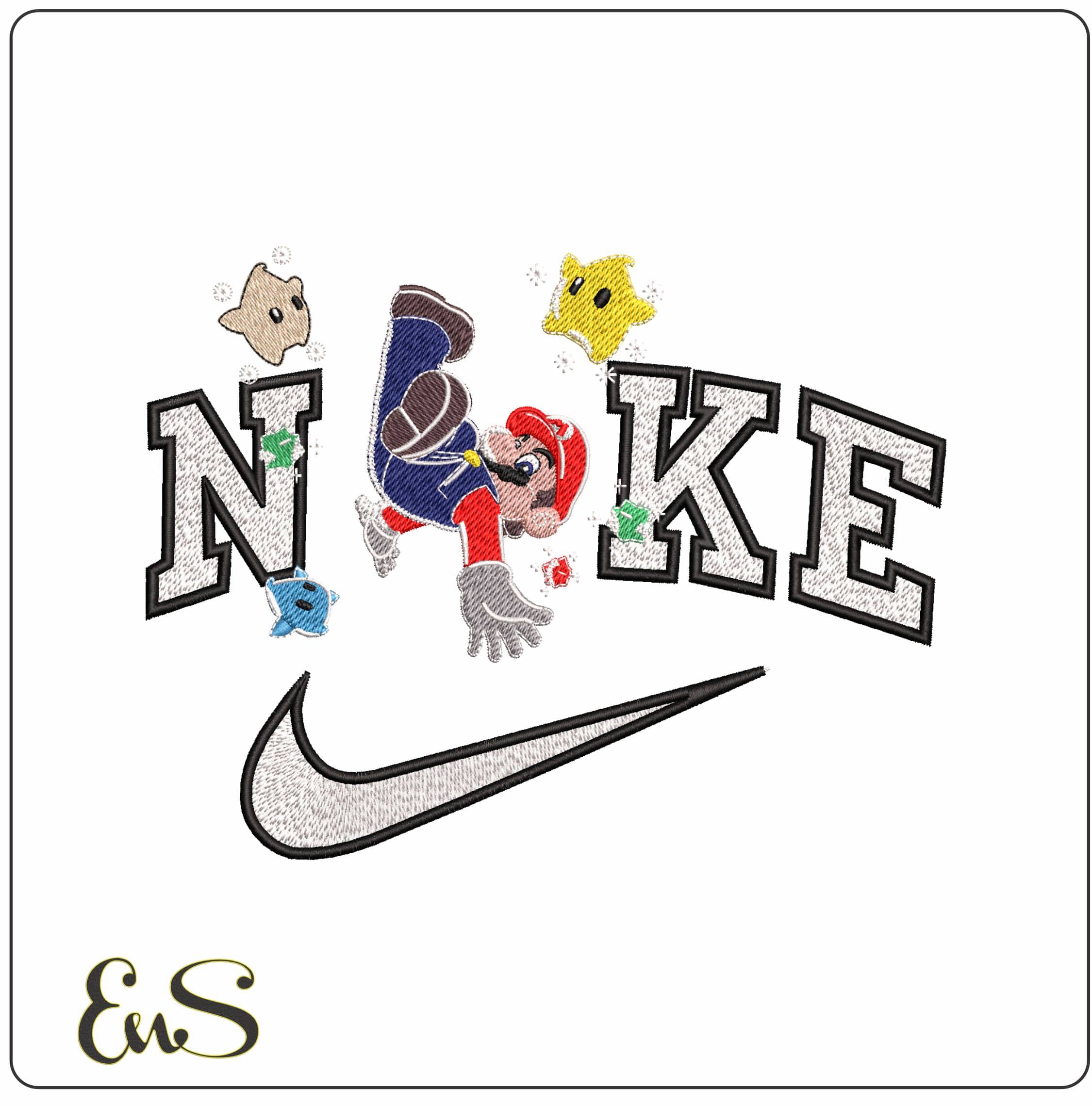 Nike Super Mario Galaxy Mario Falling with Stars - Elegant embroidery design file - instant download
