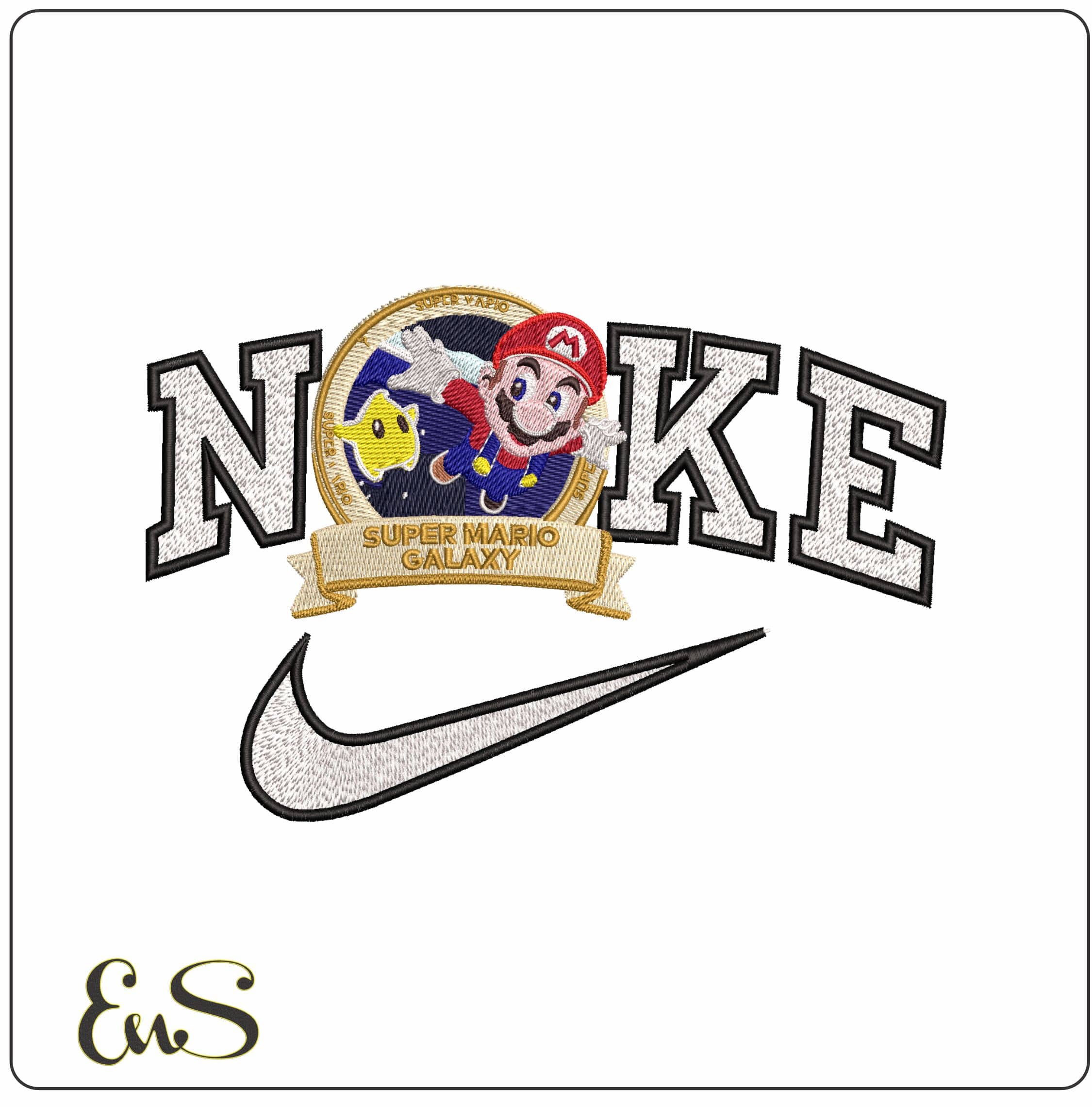 Nike Super Mario Galaxy Mario Flying - Elegant embroidery design file - instant download