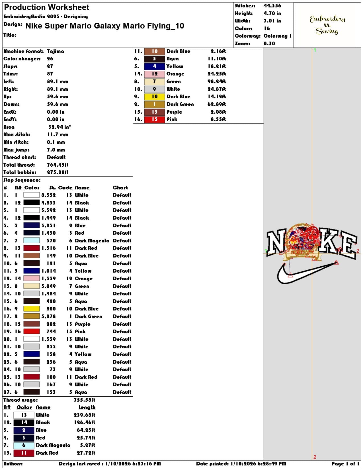 Nike Super Mario Galaxy Mario Flying - Elegant embroidery design file - instant download — view 3