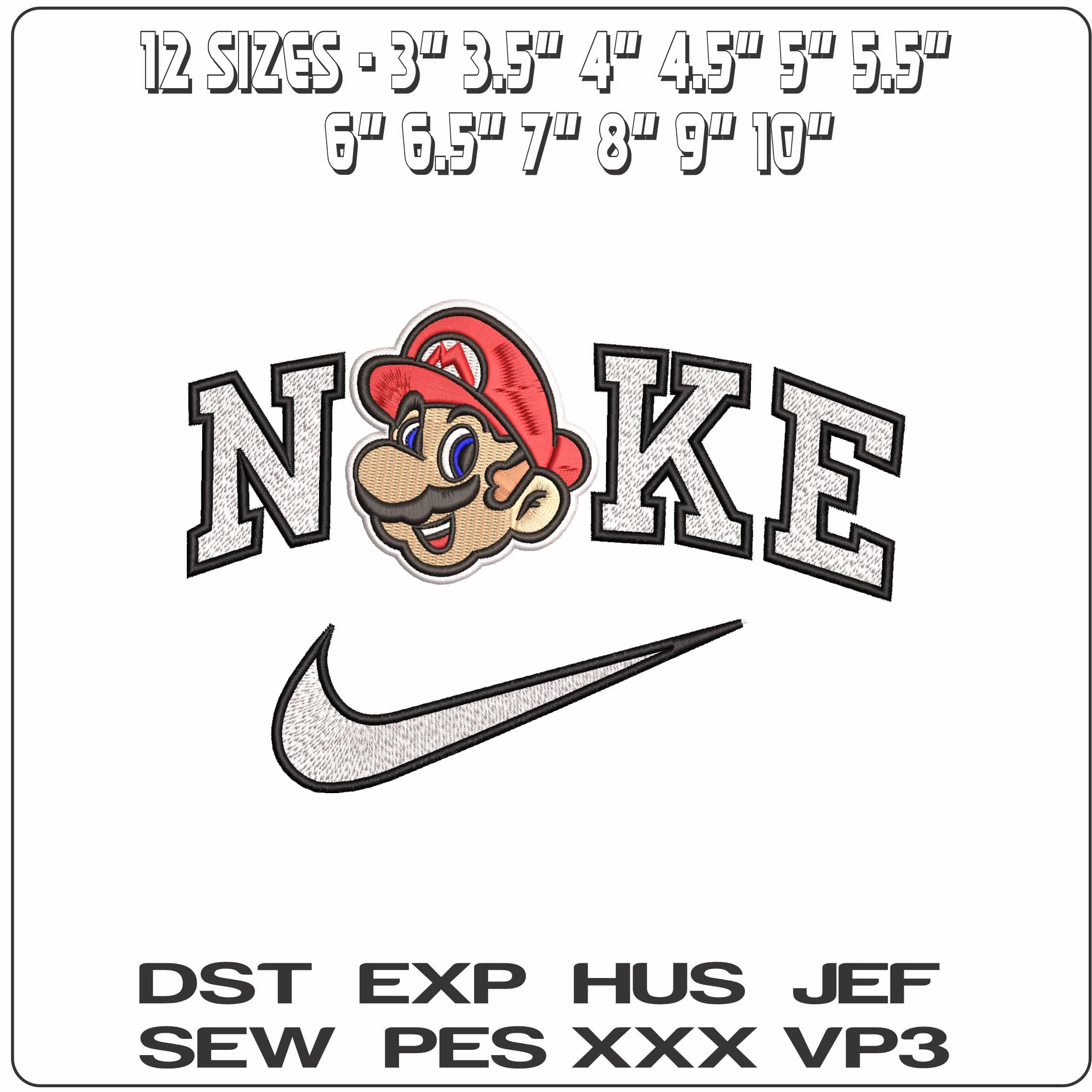 Nike Super Mario Head Bros - Elegant embroidery design file - instant download — view 2