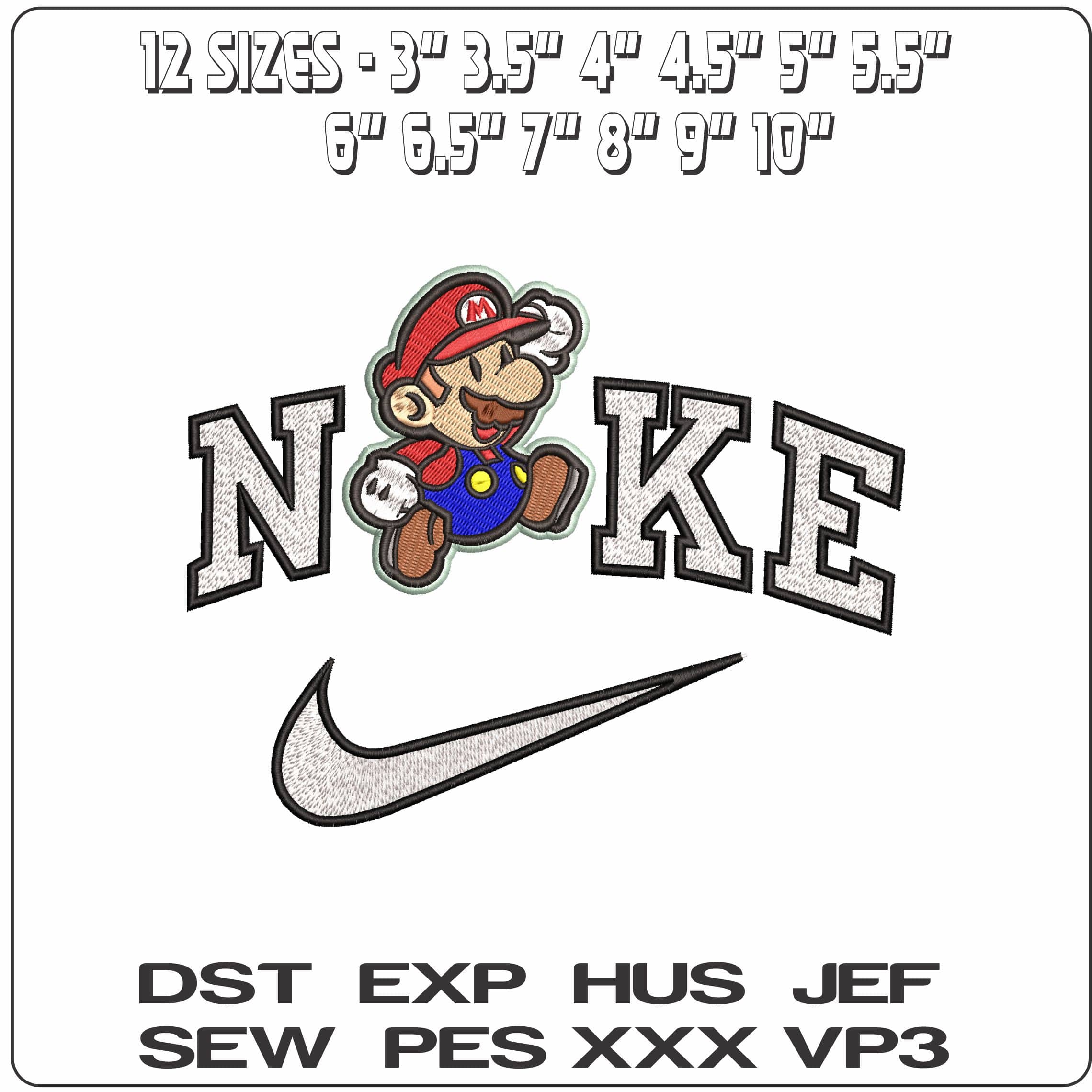 Nike Super Mario Leaping Super Mario Bros - Elegant embroidery design file - instant download — view 2