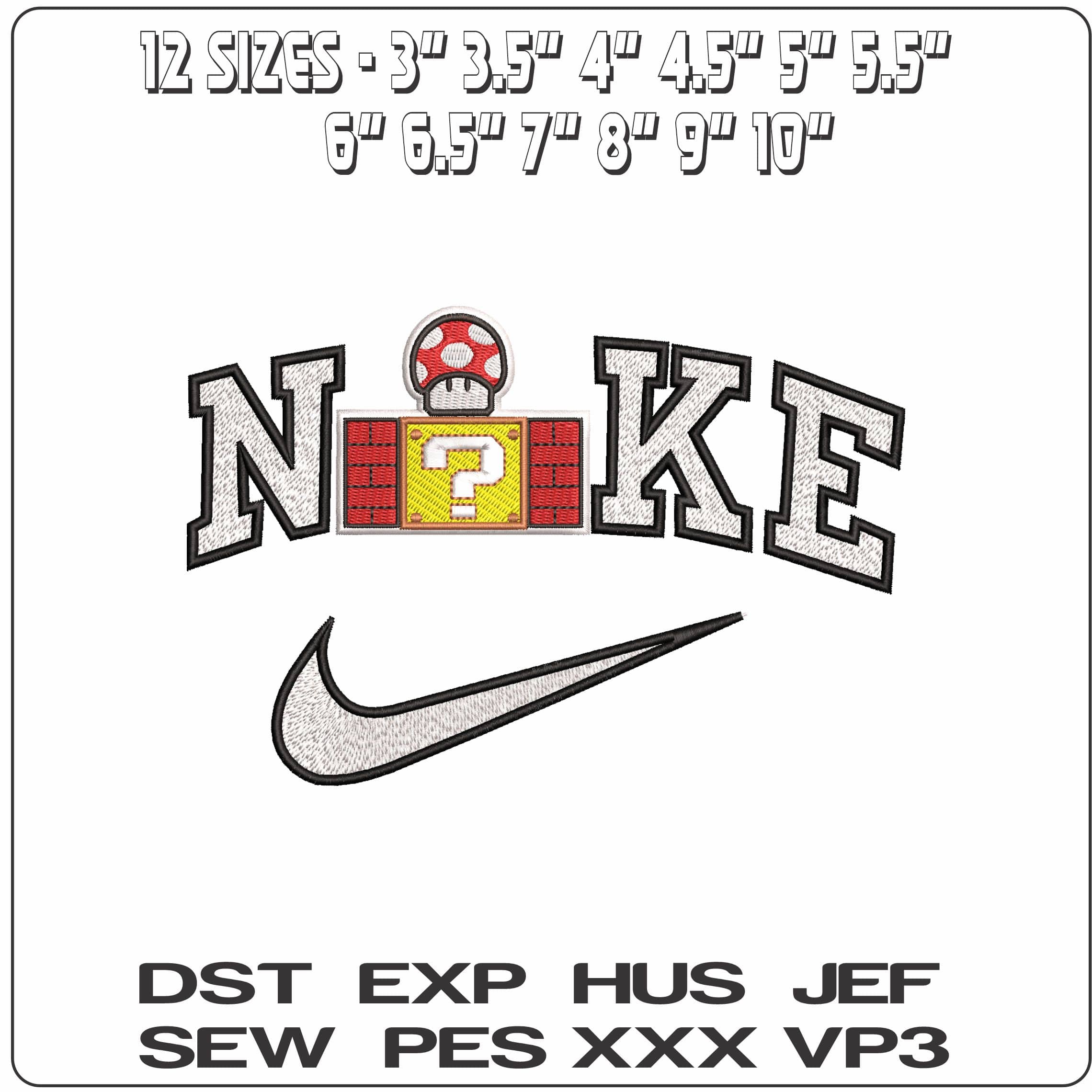 Nike Super Mushroom and Question Block Super Mario Bros - Elegant embroidery design file - instant download — view 2