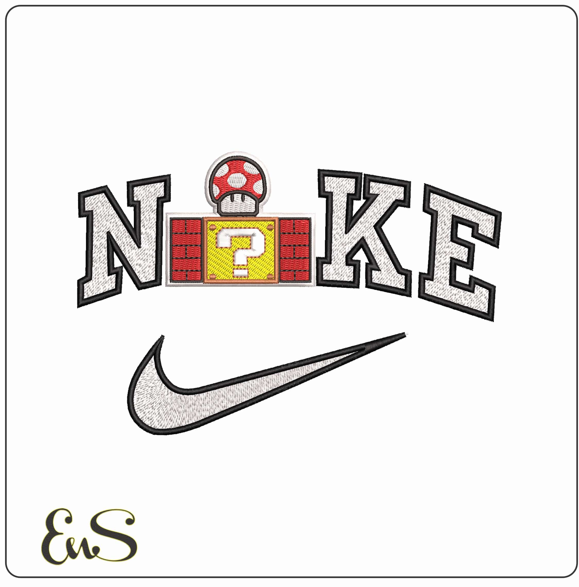 Nike Super Mushroom and Question Block Super Mario Bros - Elegant embroidery design file - instant download