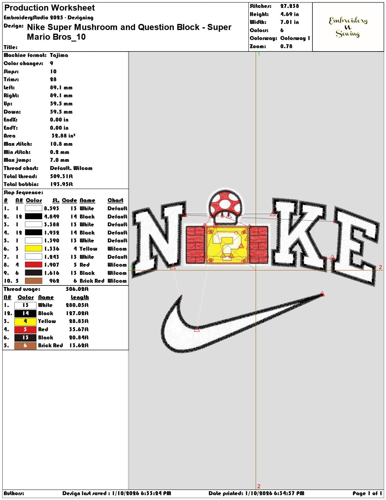 Nike Super Mushroom and Question Block Super Mario Bros - Elegant embroidery design file - instant download — view 3