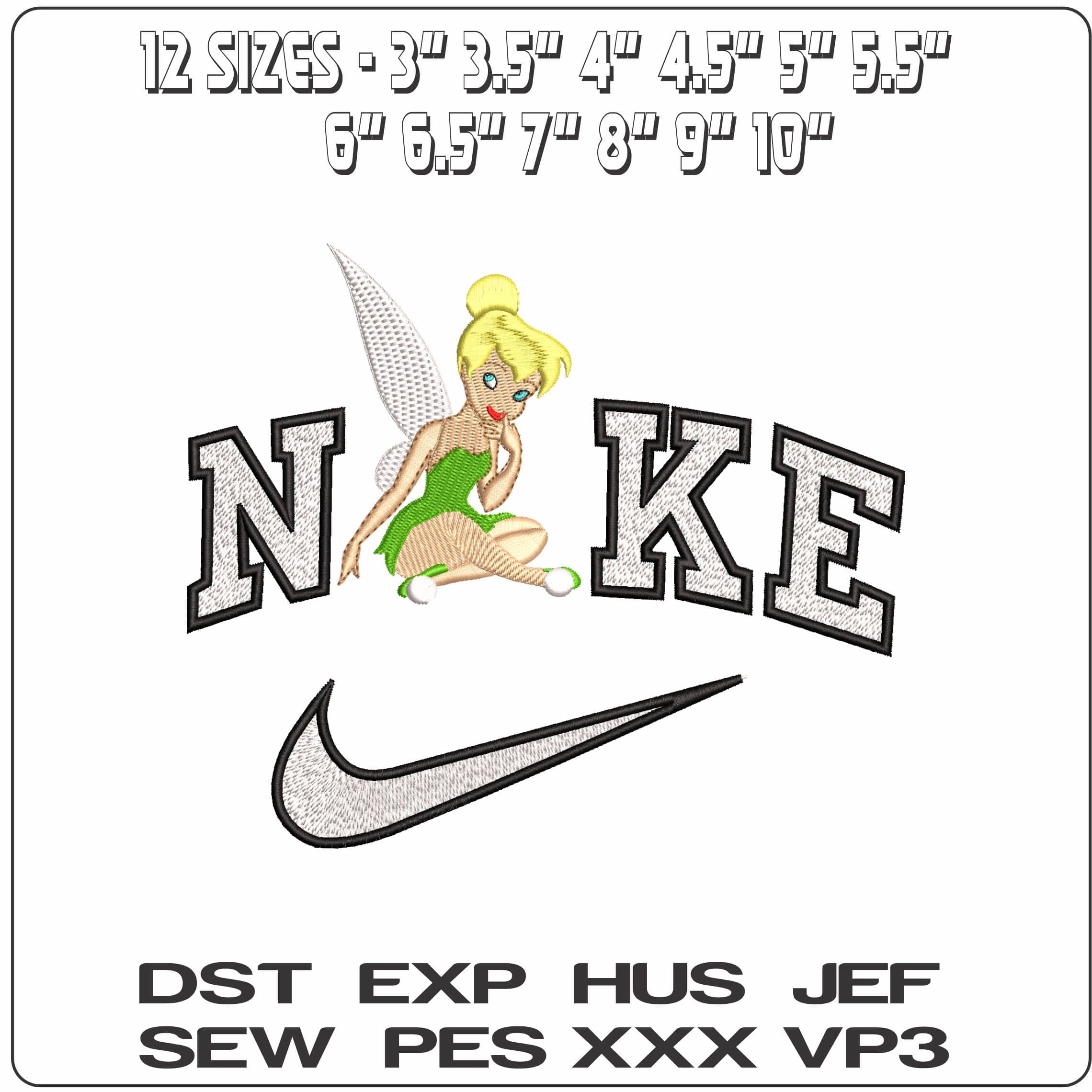 Nike Tinker Bell Sitting Peter Pan Cartoon - Elegant embroidery design file - instant download — view 2