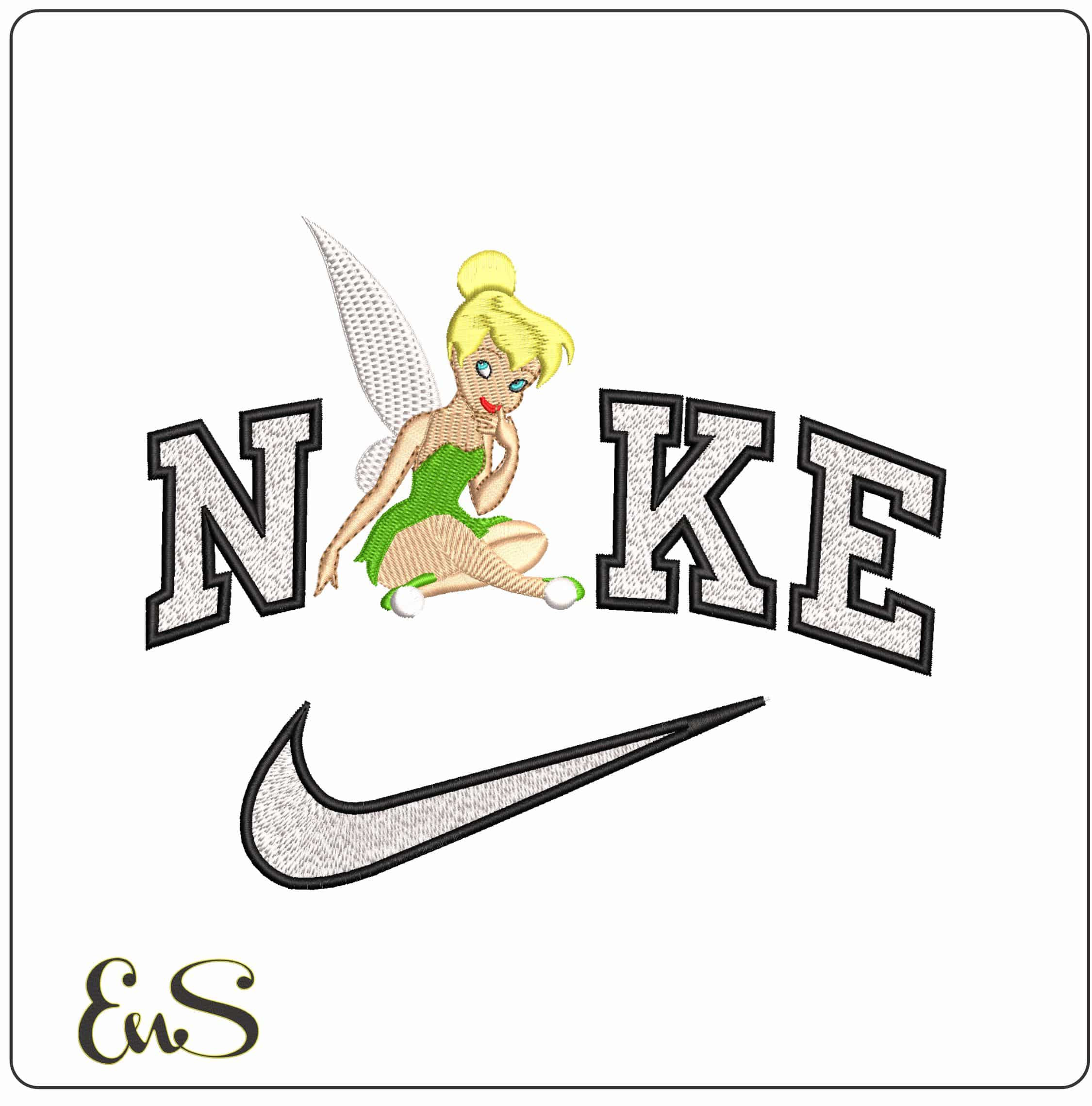 Nike Tinker Bell Sitting Peter Pan Cartoon - Elegant embroidery design file - instant download