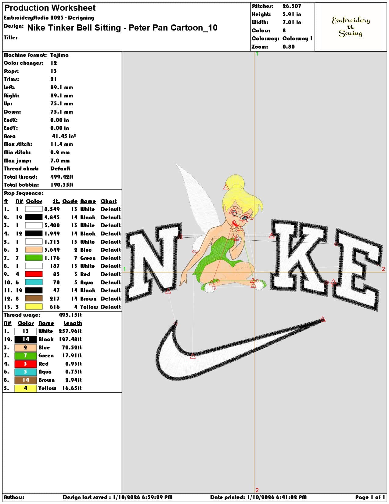 Nike Tinker Bell Sitting Peter Pan Cartoon - Elegant embroidery design file - instant download — view 3