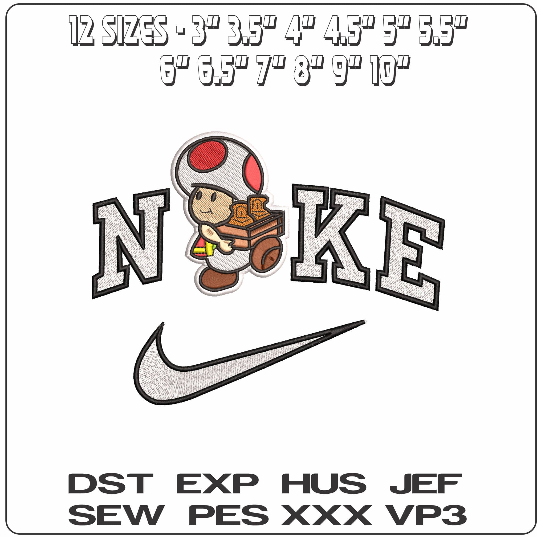 Nike Toad Carrying Potions Super Mario Bros - Elegant embroidery design file - instant download — view 2