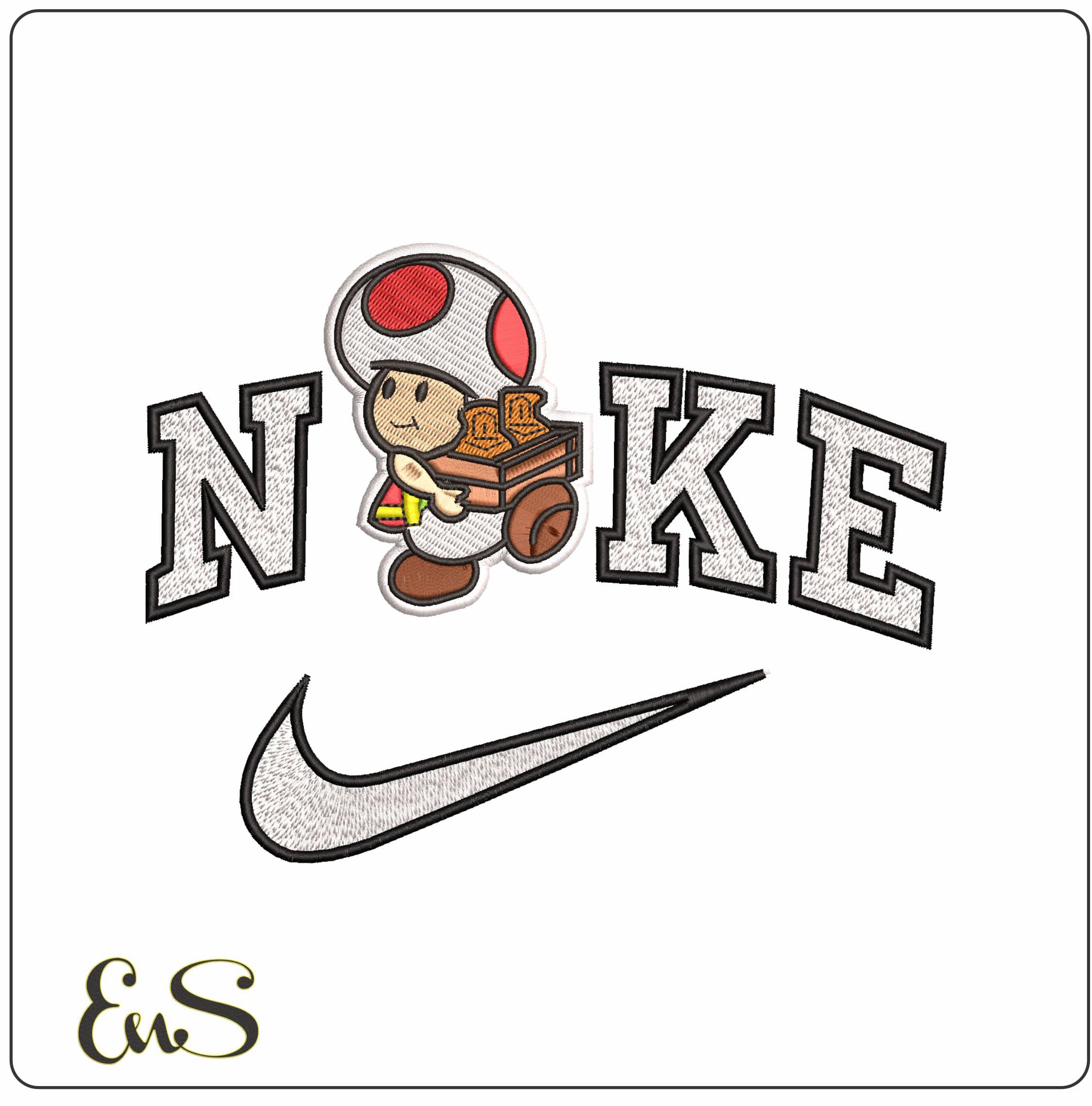 Nike Toad Carrying Potions Super Mario Bros - Elegant embroidery design file - instant download