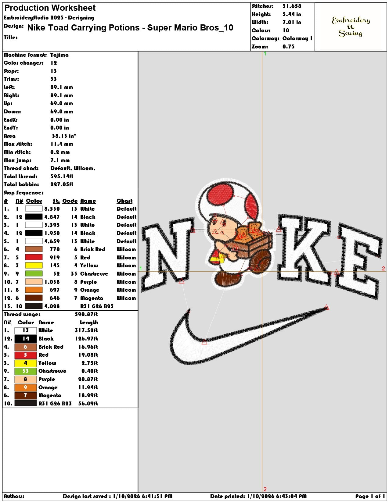 Nike Toad Carrying Potions Super Mario Bros - Elegant embroidery design file - instant download — view 3