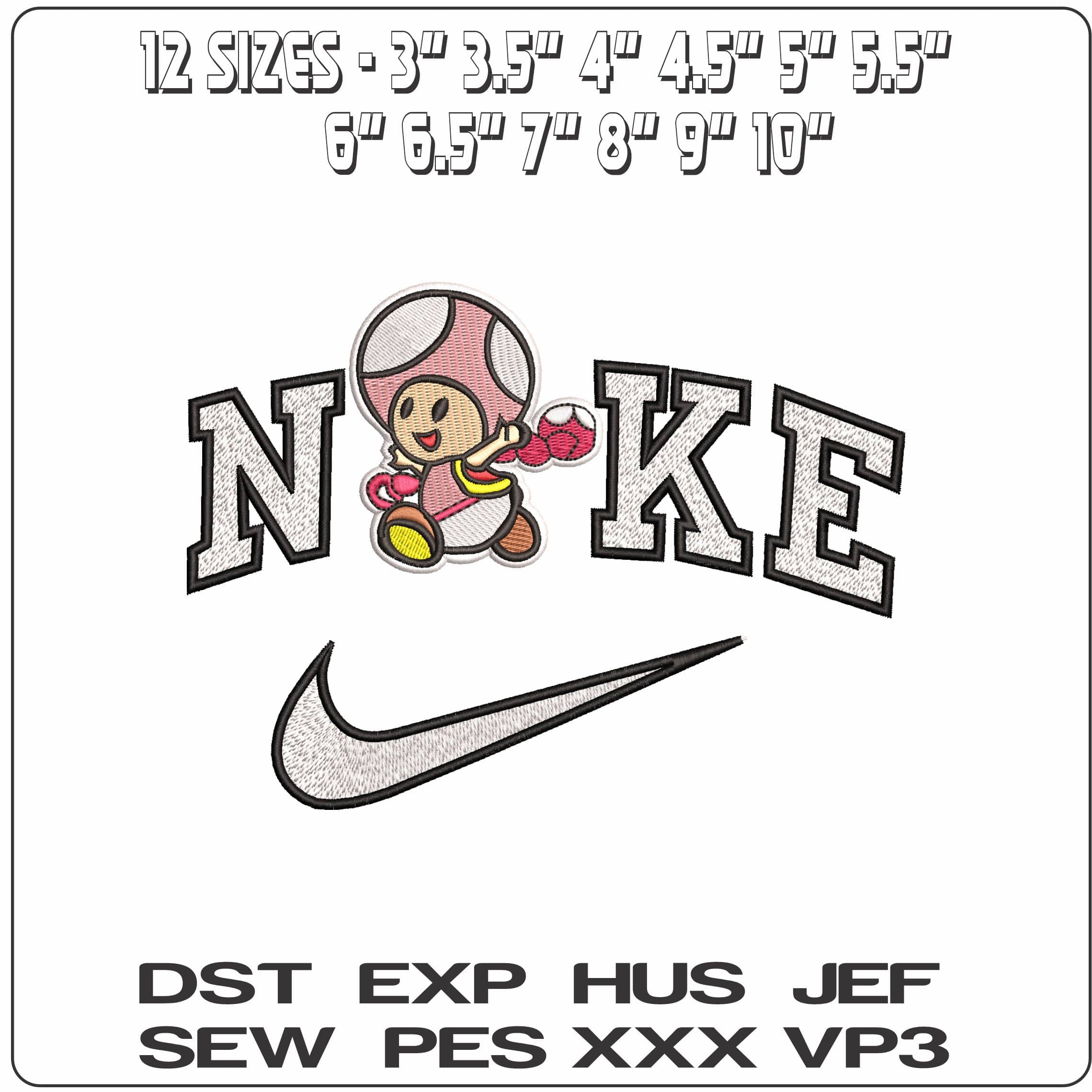 Nike Toadette Super Mario Bros - Elegant embroidery design file - instant download — view 2
