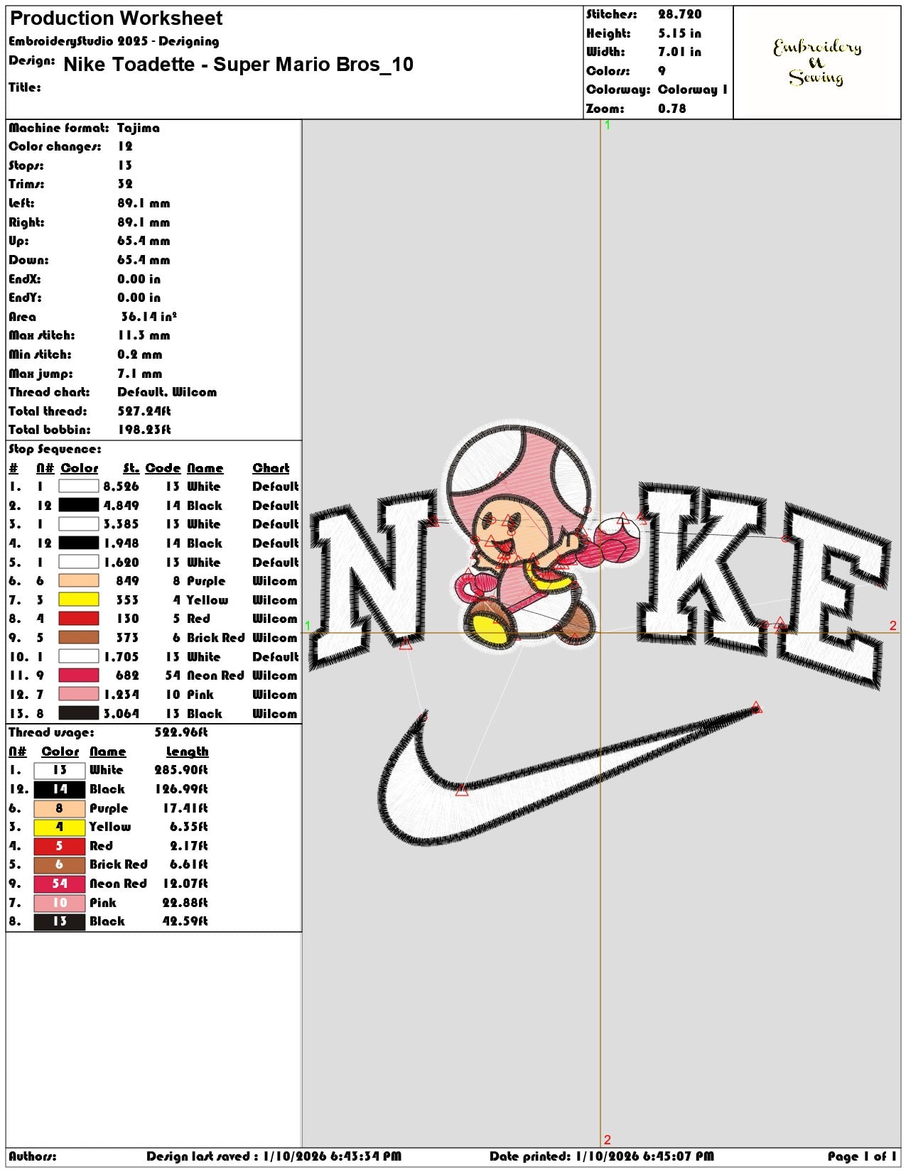 Nike Toadette Super Mario Bros - Elegant embroidery design file - instant download — view 3