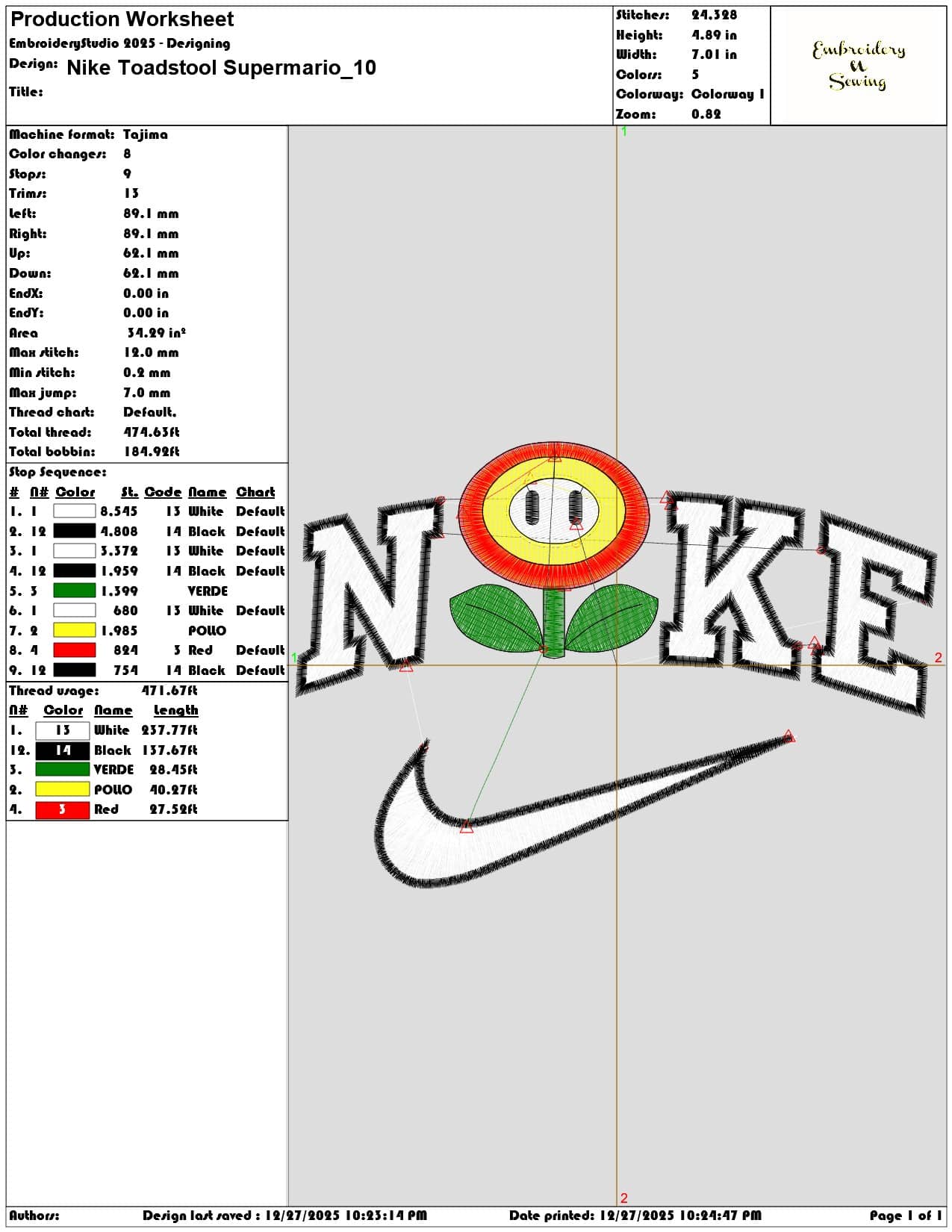 Nike Toadstool Supermario - Elegant embroidery design file - instant download — view 3
