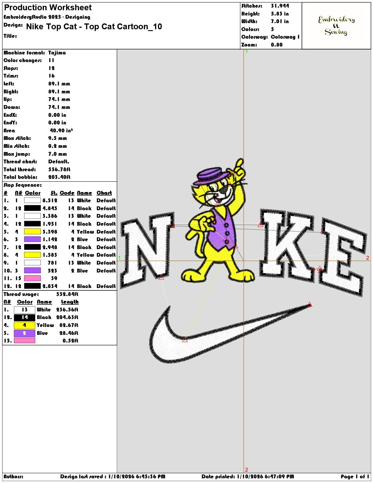 Nike Top Cat Top Cat Cartoon - Elegant embroidery design file - instant download — view 3