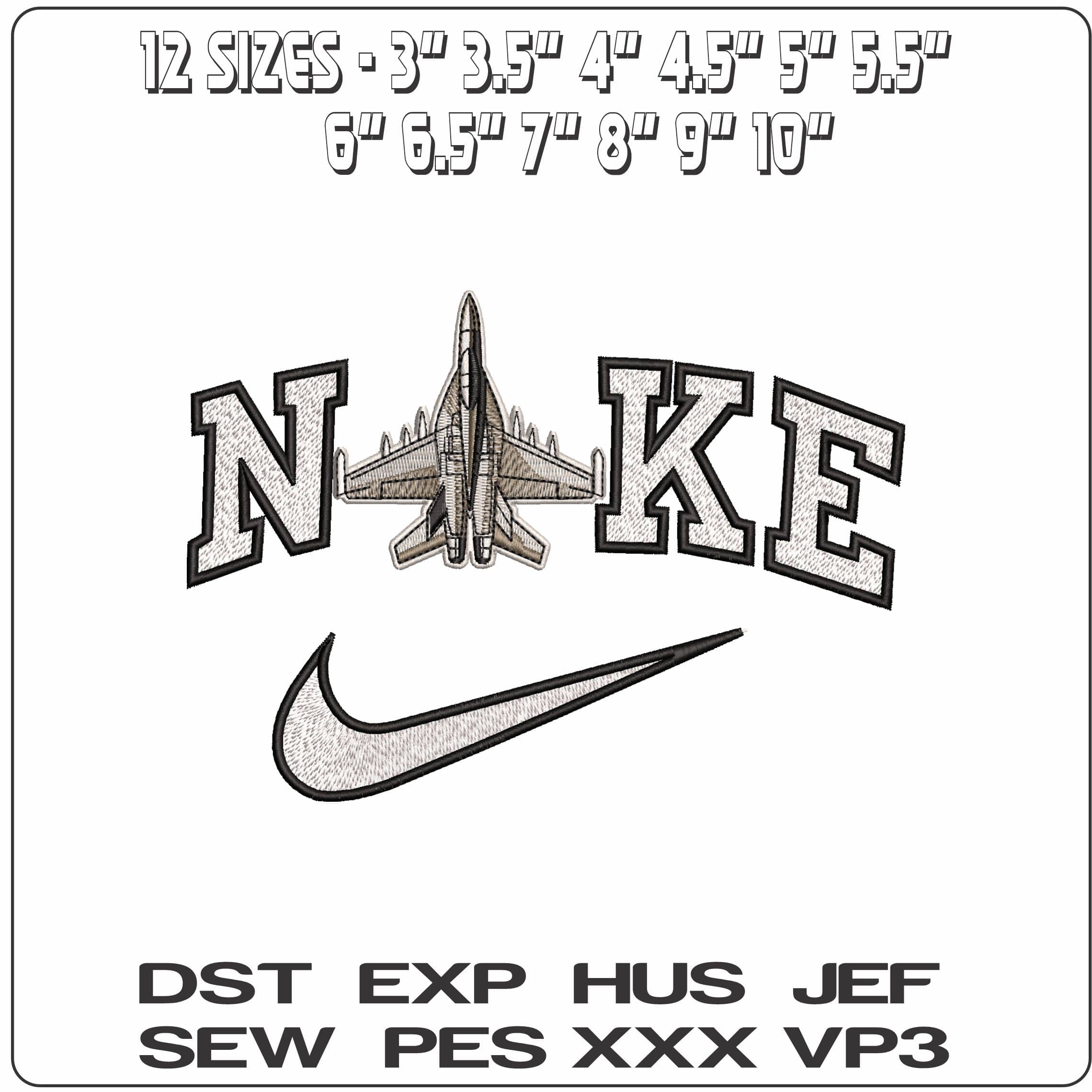 Nike Top Gun Fighter Jets - Elegant embroidery design file - instant download — view 2