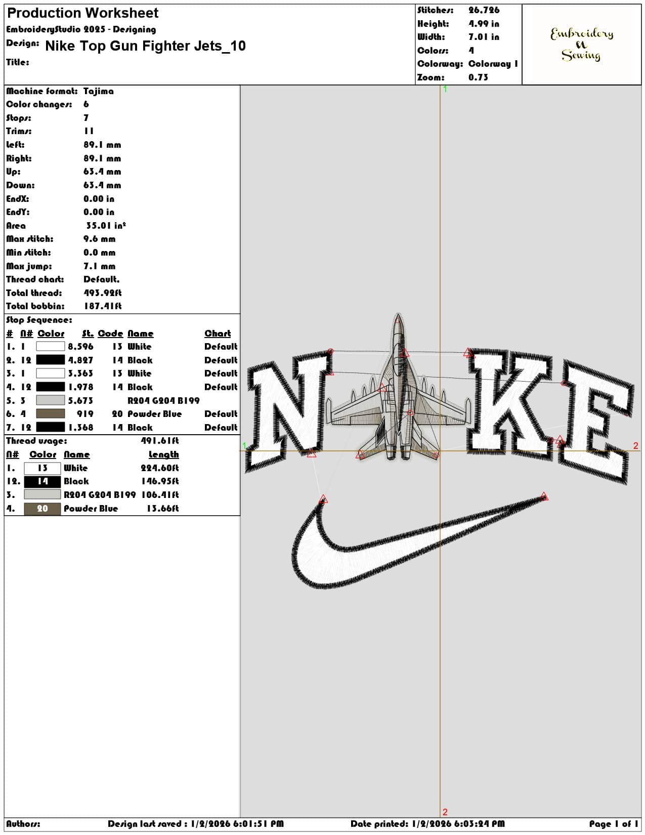 Nike Top Gun Fighter Jets - Elegant embroidery design file - instant download — view 3