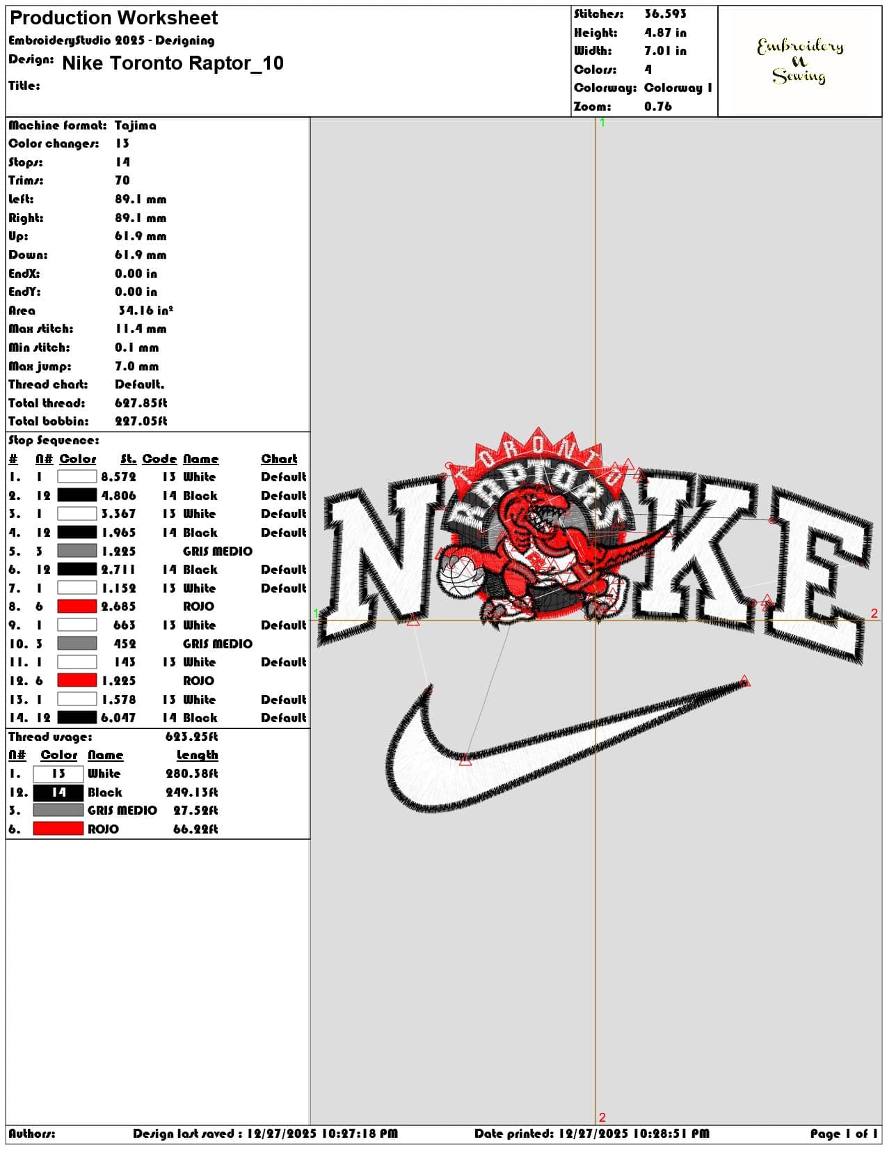 Nike Toronto Raptor - Elegant embroidery design file - instant download — view 3