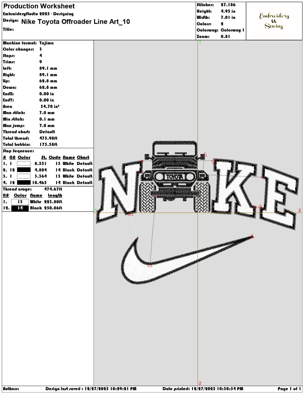 Nike Toyota Offroader Line Art - Elegant embroidery design file - instant download — view 3