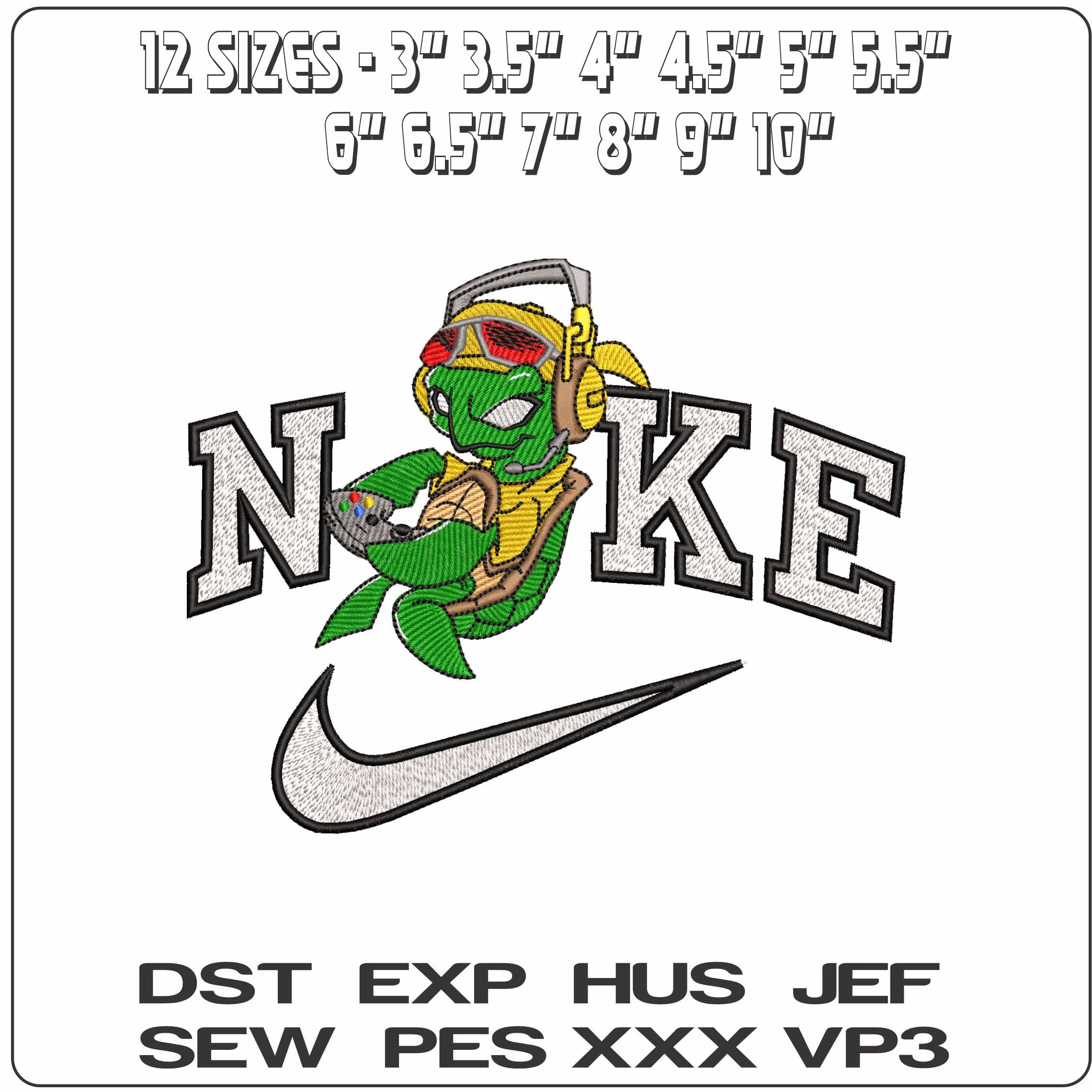 Nike Turtle Gamer - Elegant embroidery design file - instant download — view 2
