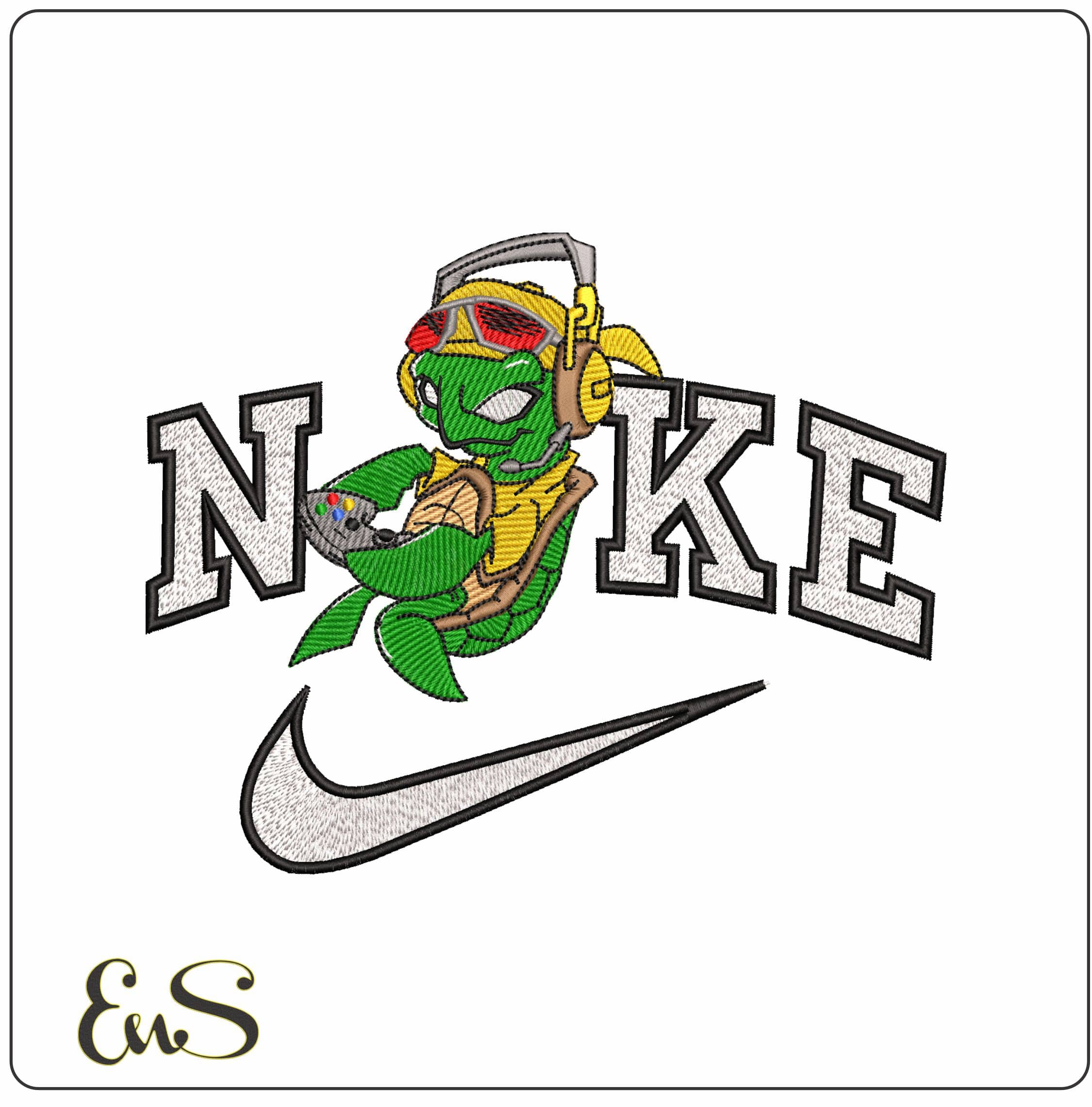 Nike Turtle Gamer - Elegant embroidery design file - instant download