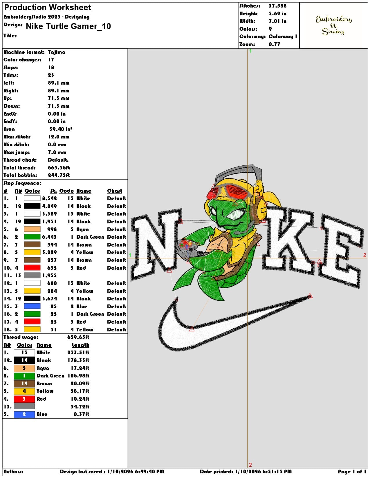 Nike Turtle Gamer - Elegant embroidery design file - instant download — view 3