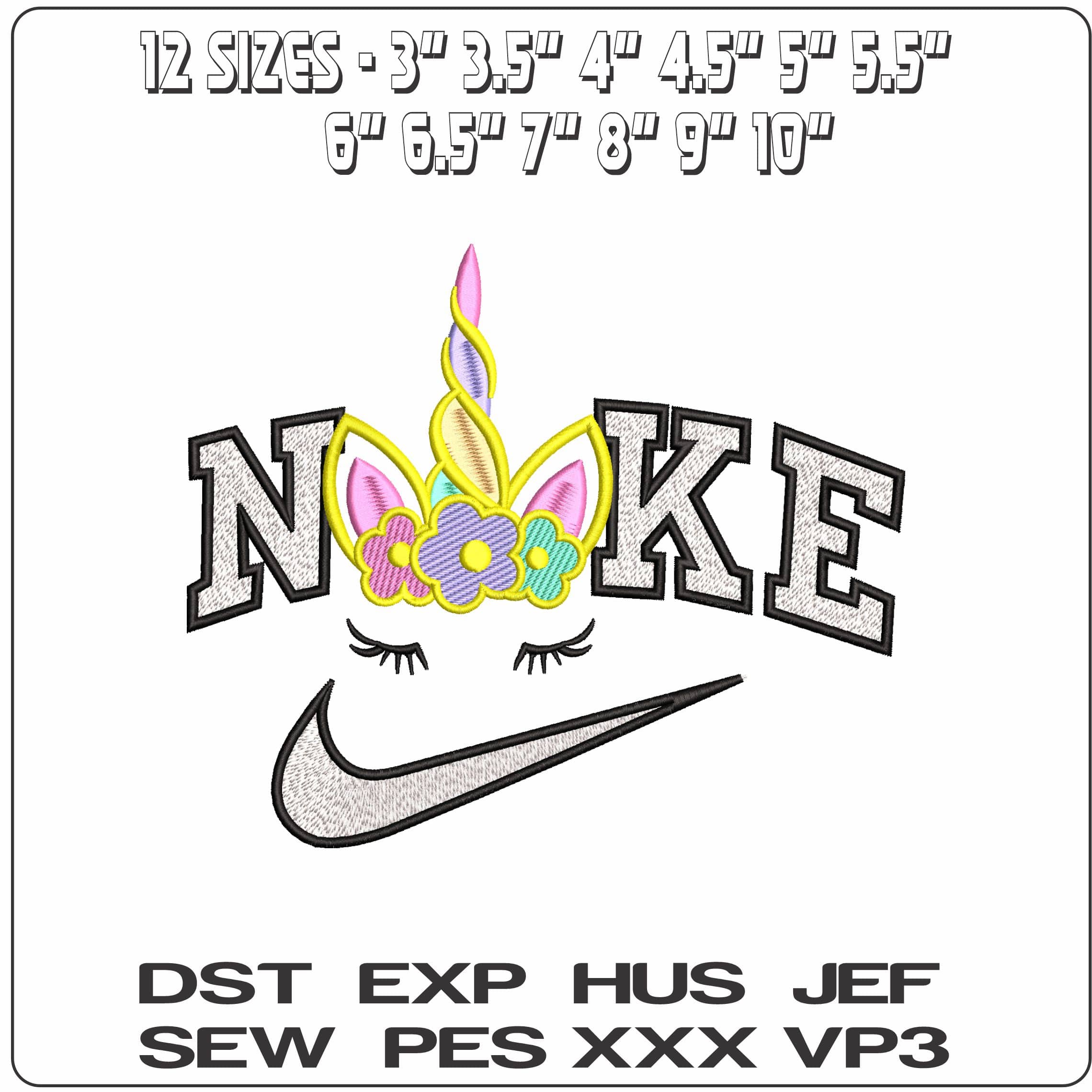 Nike Unicorn Face Colored Horn and Flowers - Elegant embroidery design file - instant download — view 2