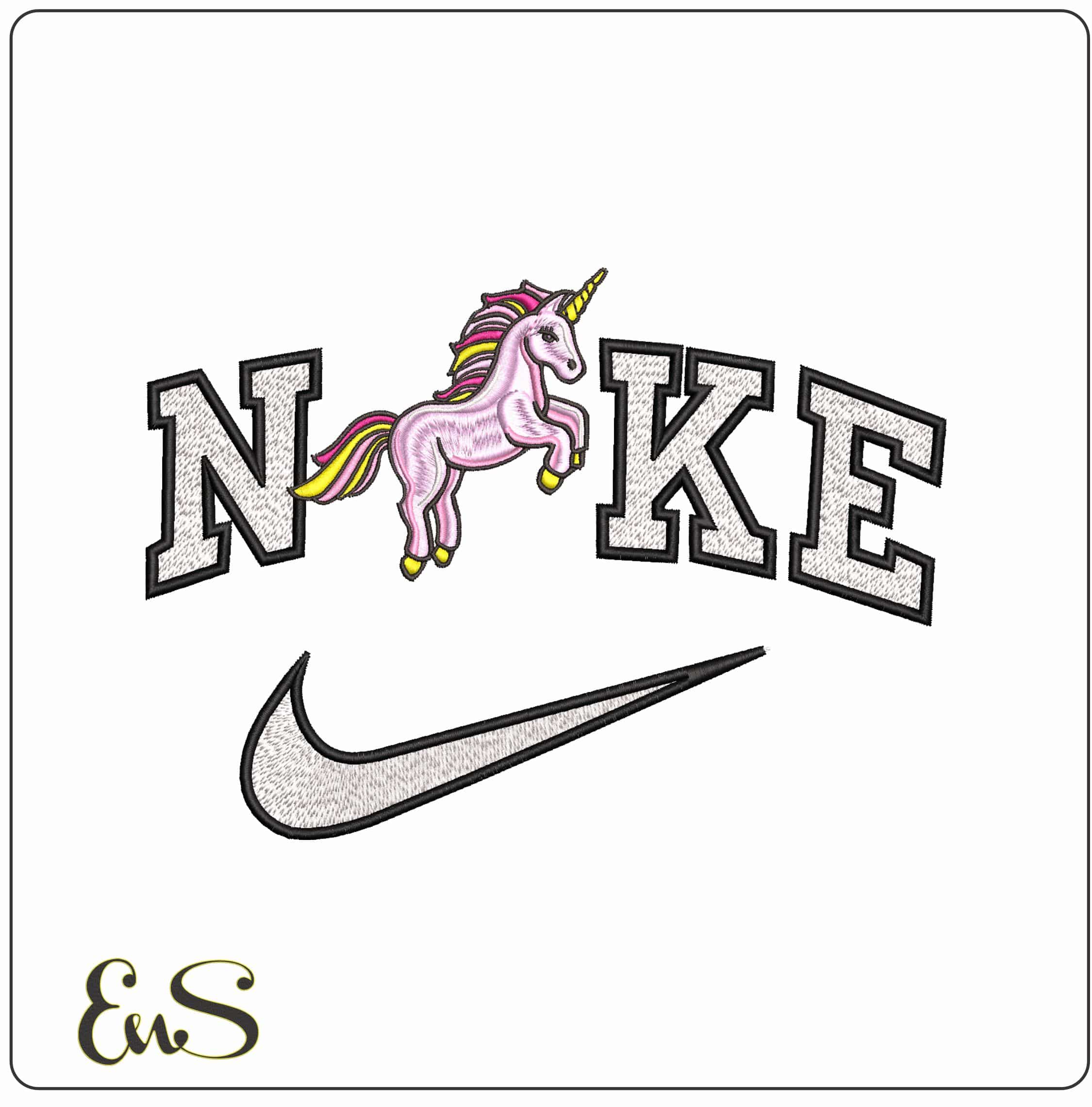 Nike Unicorn Jumping - Elegant embroidery design file - instant download
