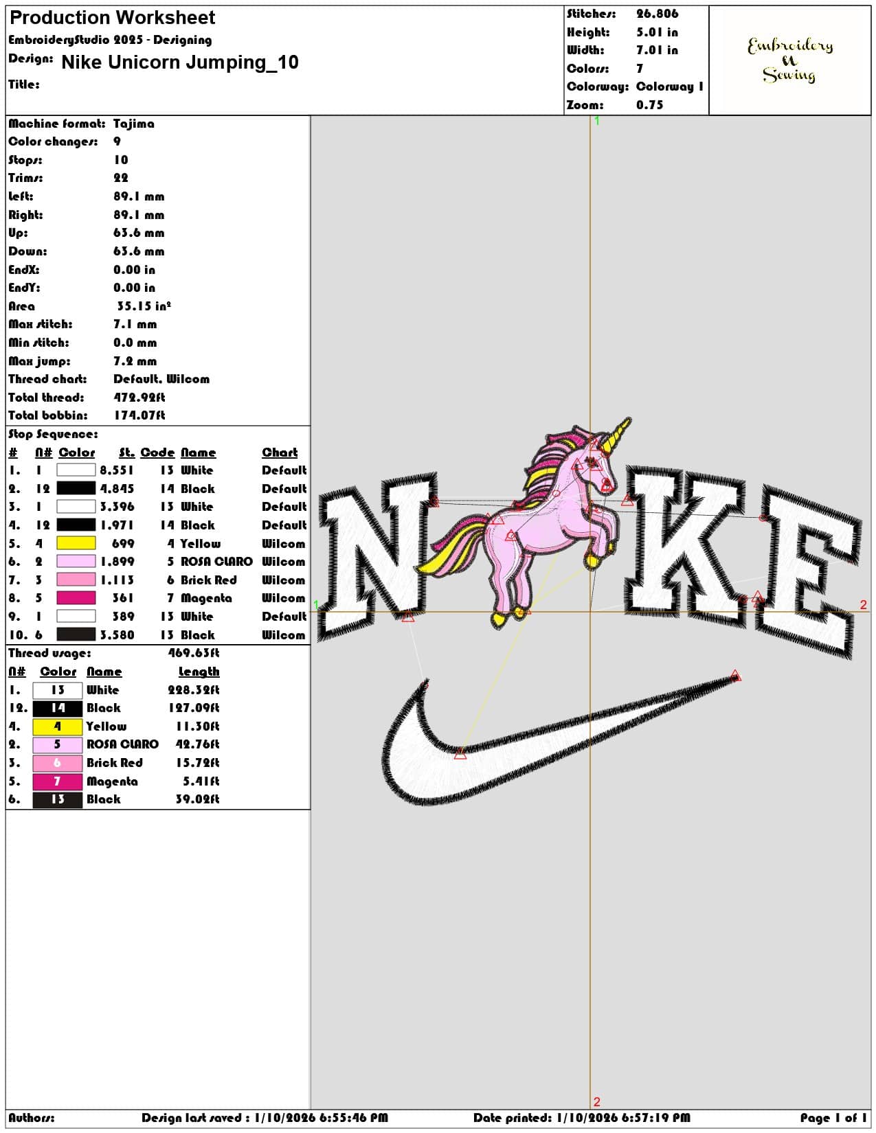 Nike Unicorn Jumping - Elegant embroidery design file - instant download — view 3