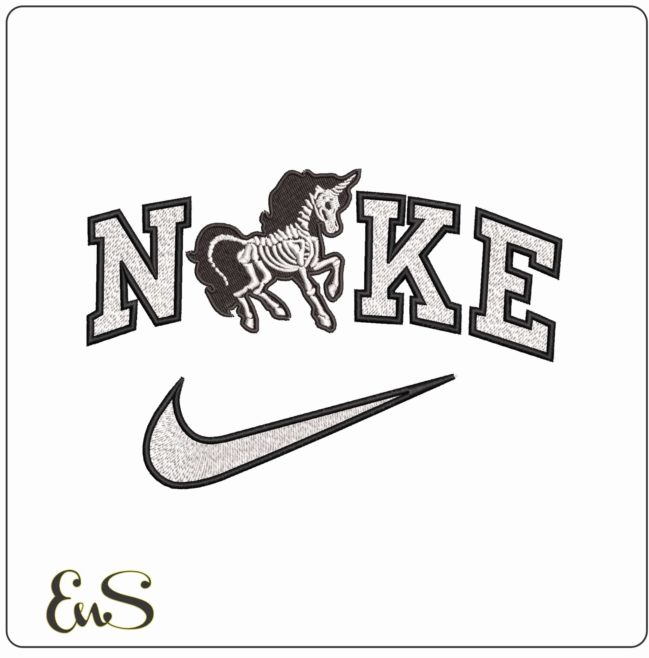Nike Unicorn Skeleton for Halloween - Elegant embroidery design file - instant download