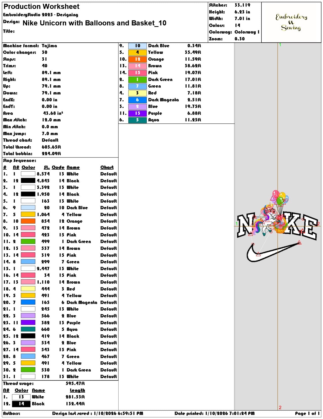 Nike Unicorn with Balloons and Basket - Elegant embroidery design file - instant download — view 3