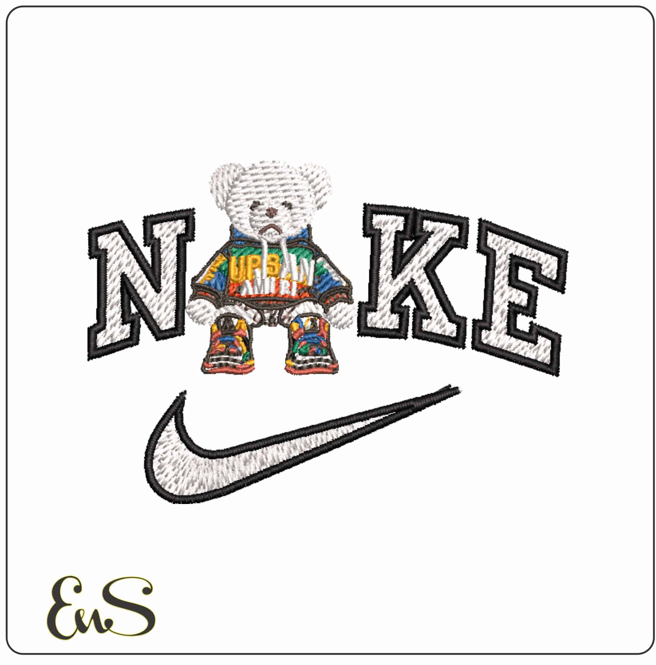 Nike Urban Amiri Bear Sitting - Elegant embroidery design file - instant download
