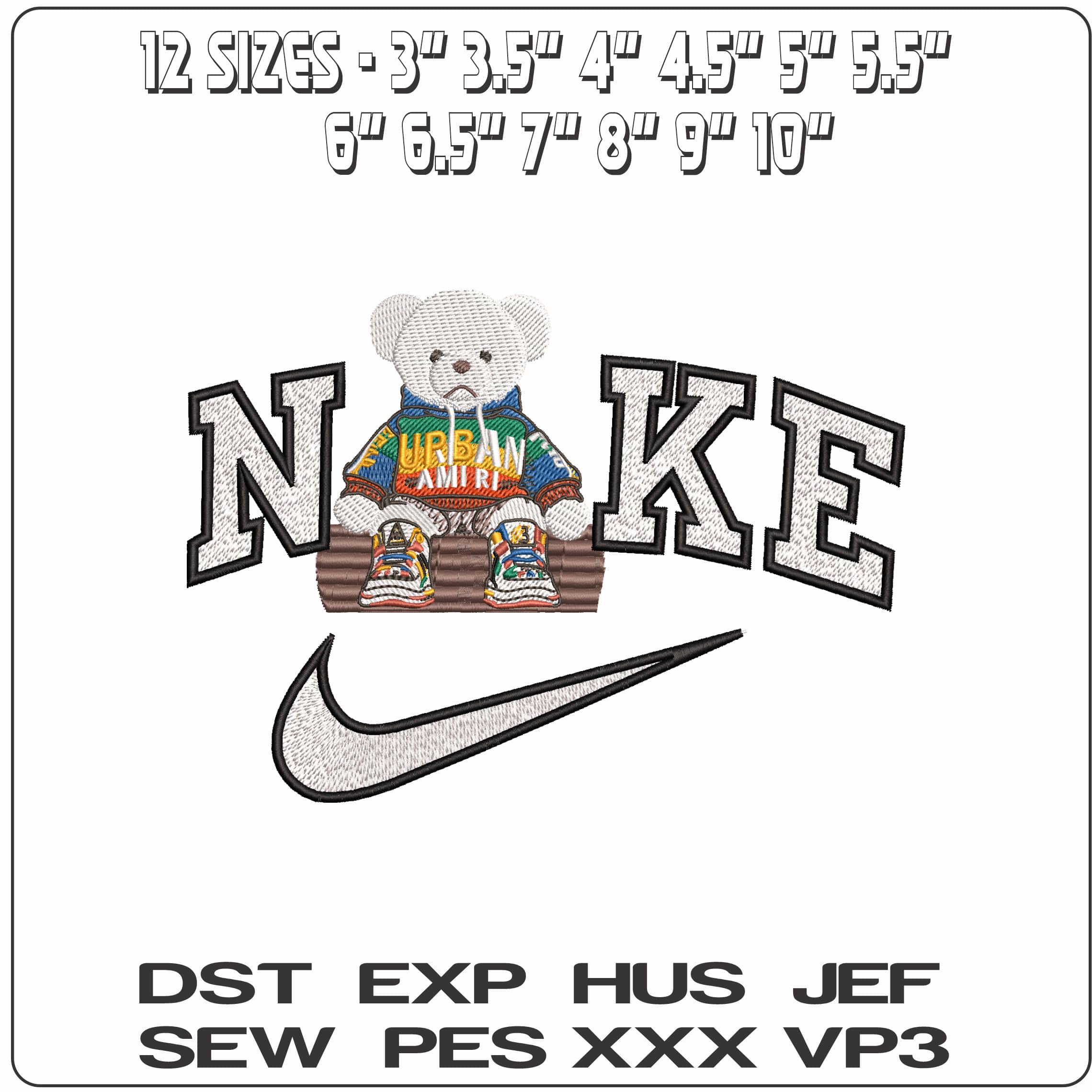 Nike Urban Amiri Bear Sitting on Log - Elegant embroidery design file - instant download — view 2