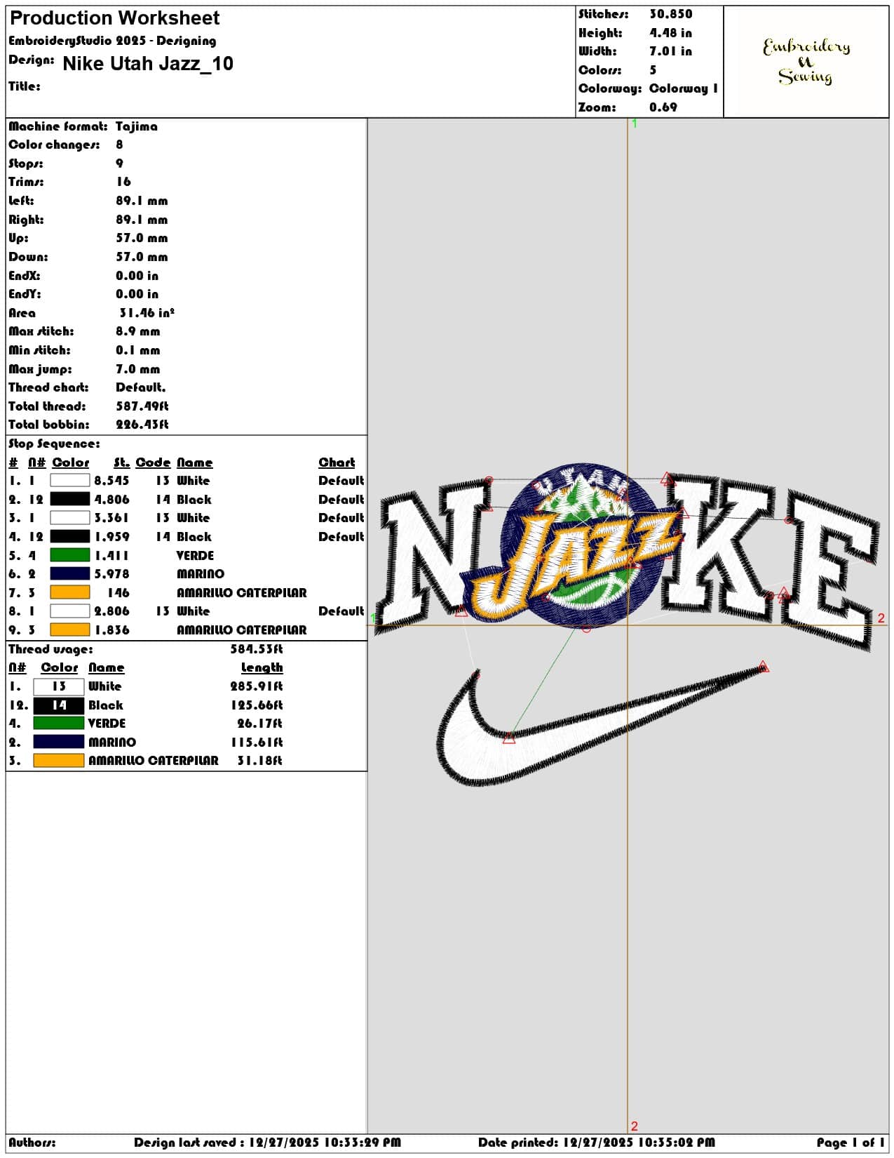 Nike Utah Jazz - Elegant embroidery design file - instant download — view 3
