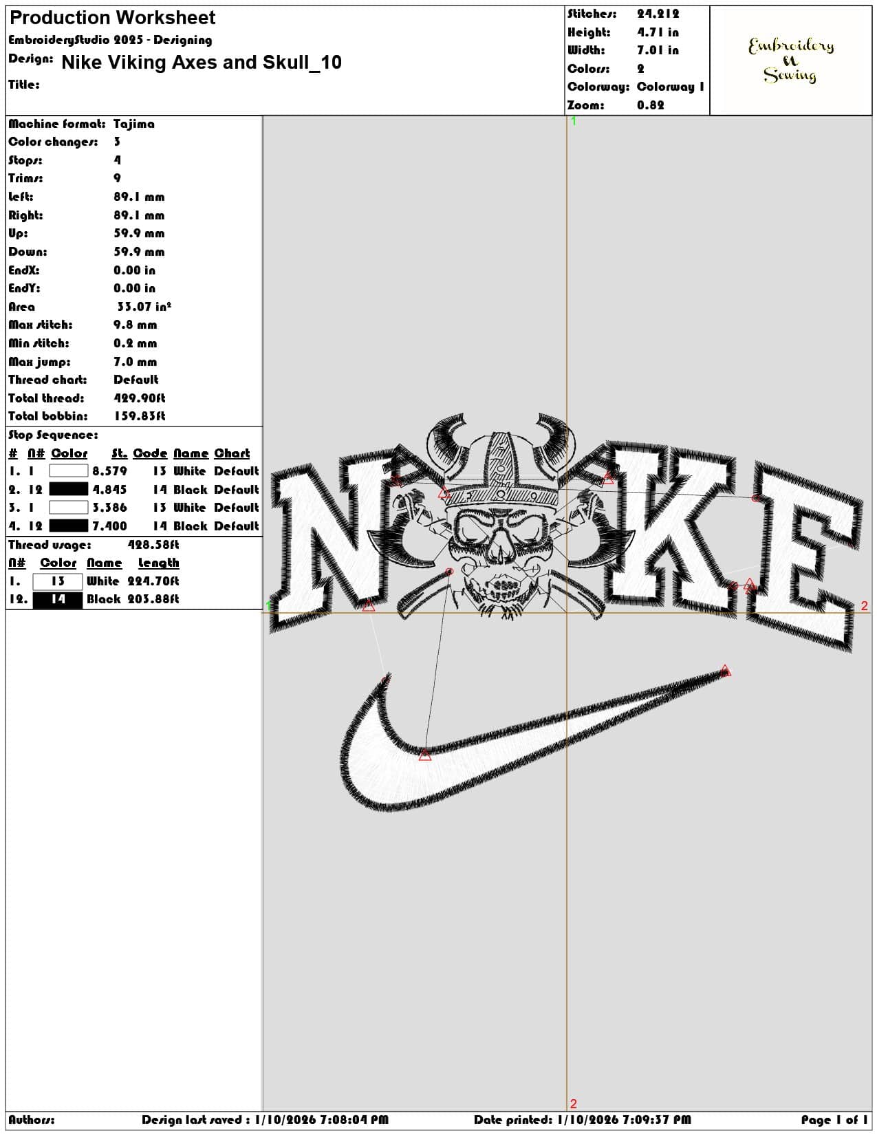 Nike Viking Axes and Skull - Elegant embroidery design file - instant download — view 3