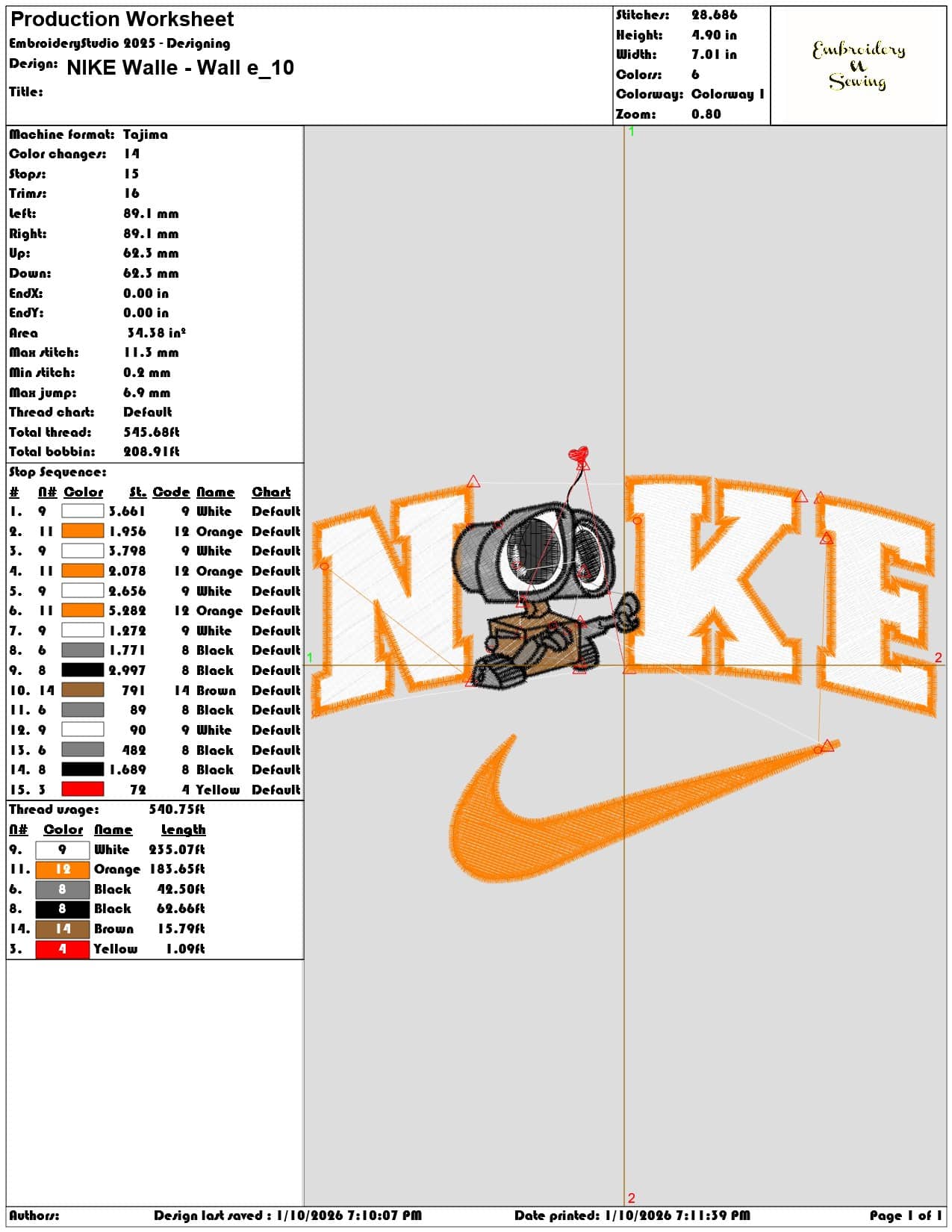 NIKE Walle Wall e - Elegant embroidery design file - instant download — view 3