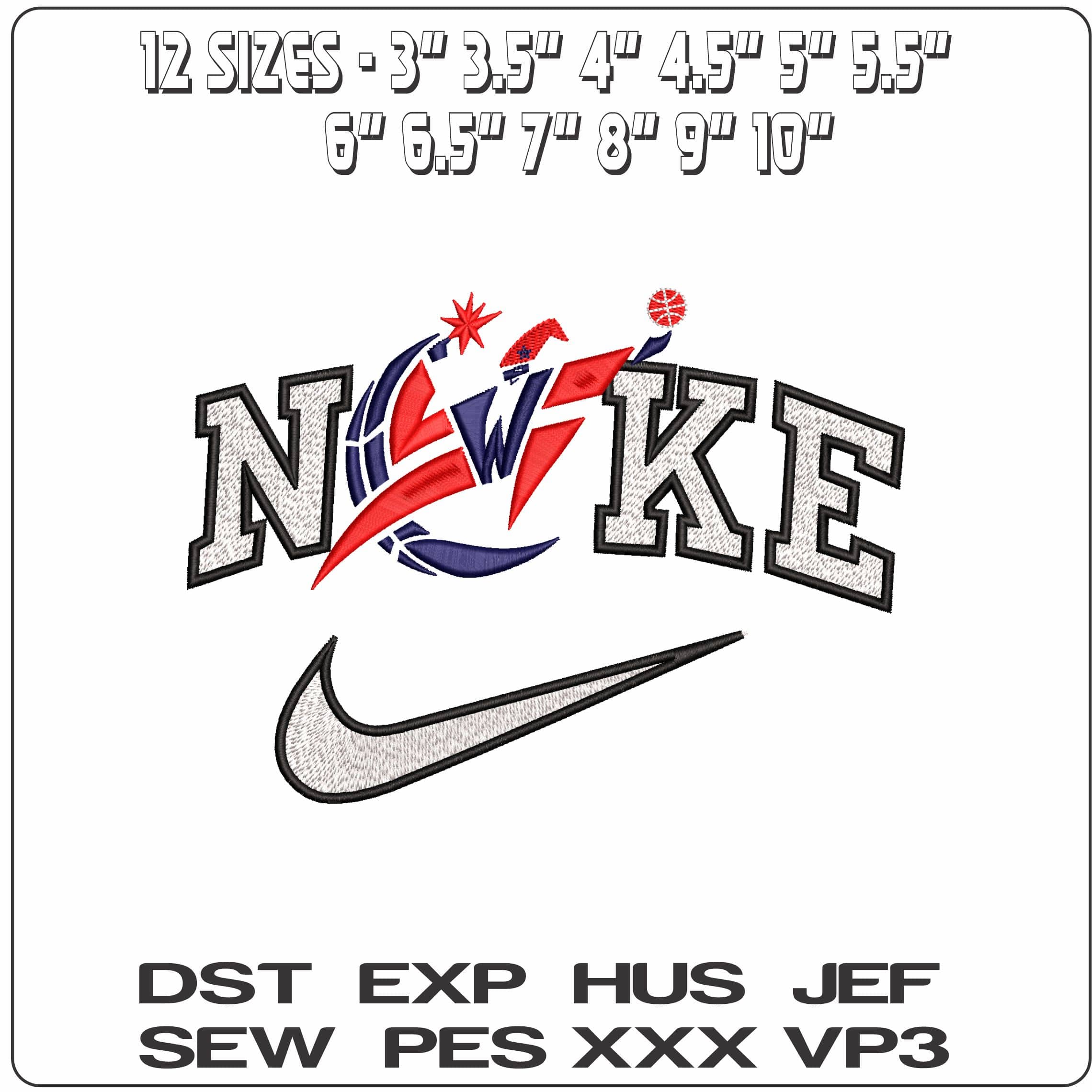 Nike Washington Wizards NBA - Elegant embroidery design file - instant download — view 2