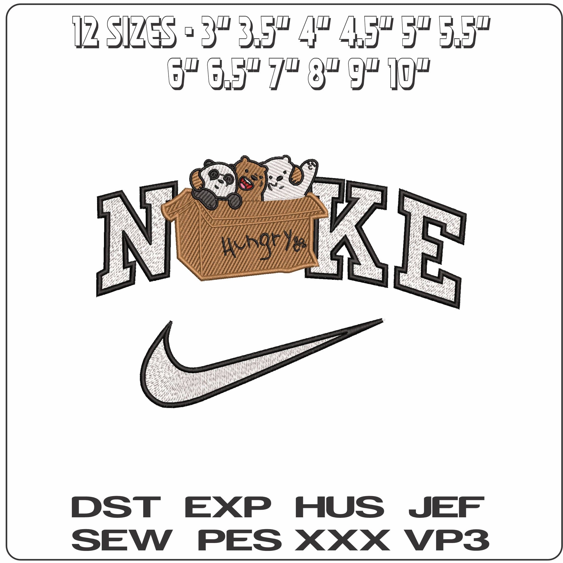 Nike We Bare Bears Hungry Box Cartoon - Elegant embroidery design file - instant download — view 2